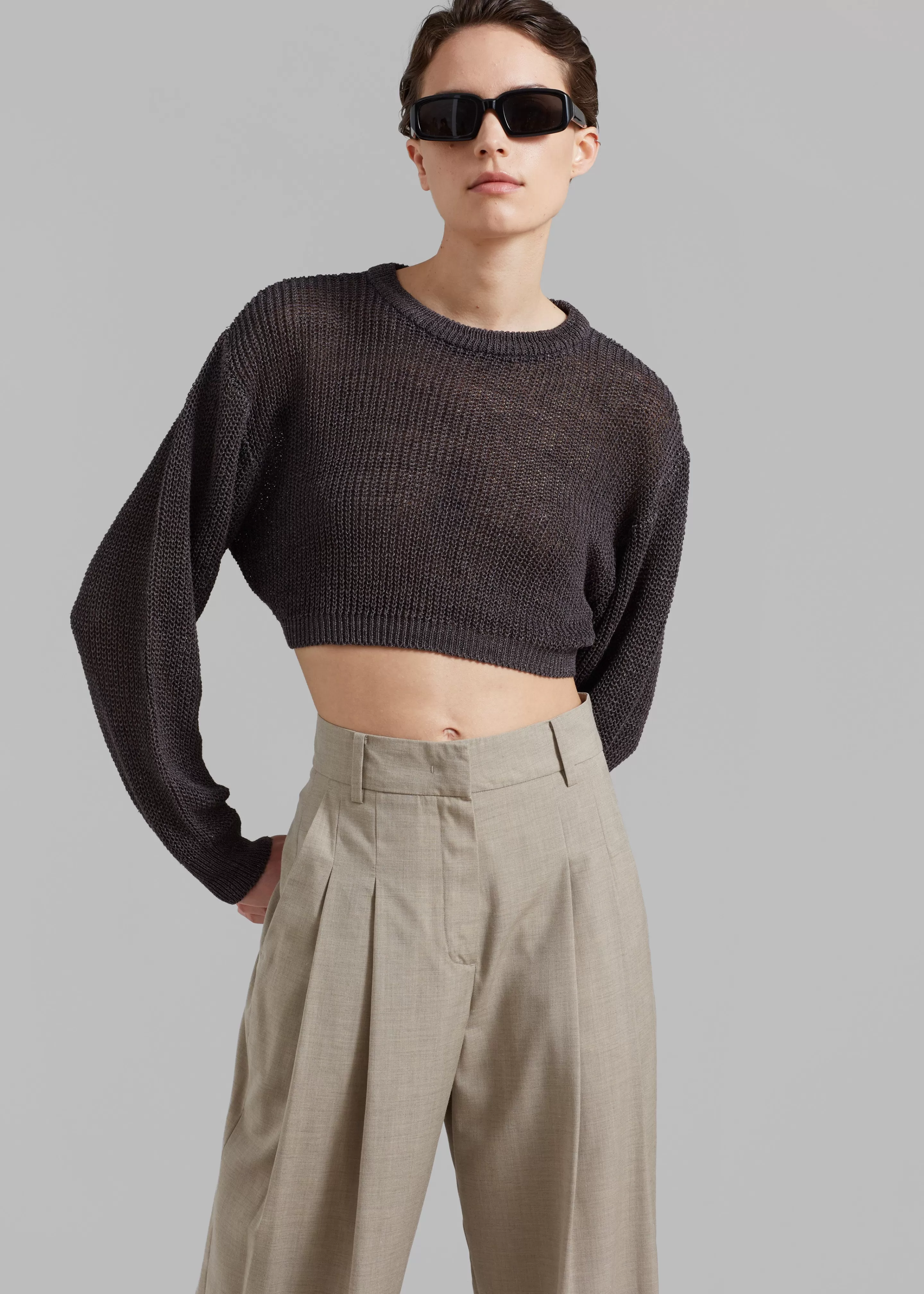 Knitwear | The Frankie Shop Abi Cropped Knit Top Charcoal