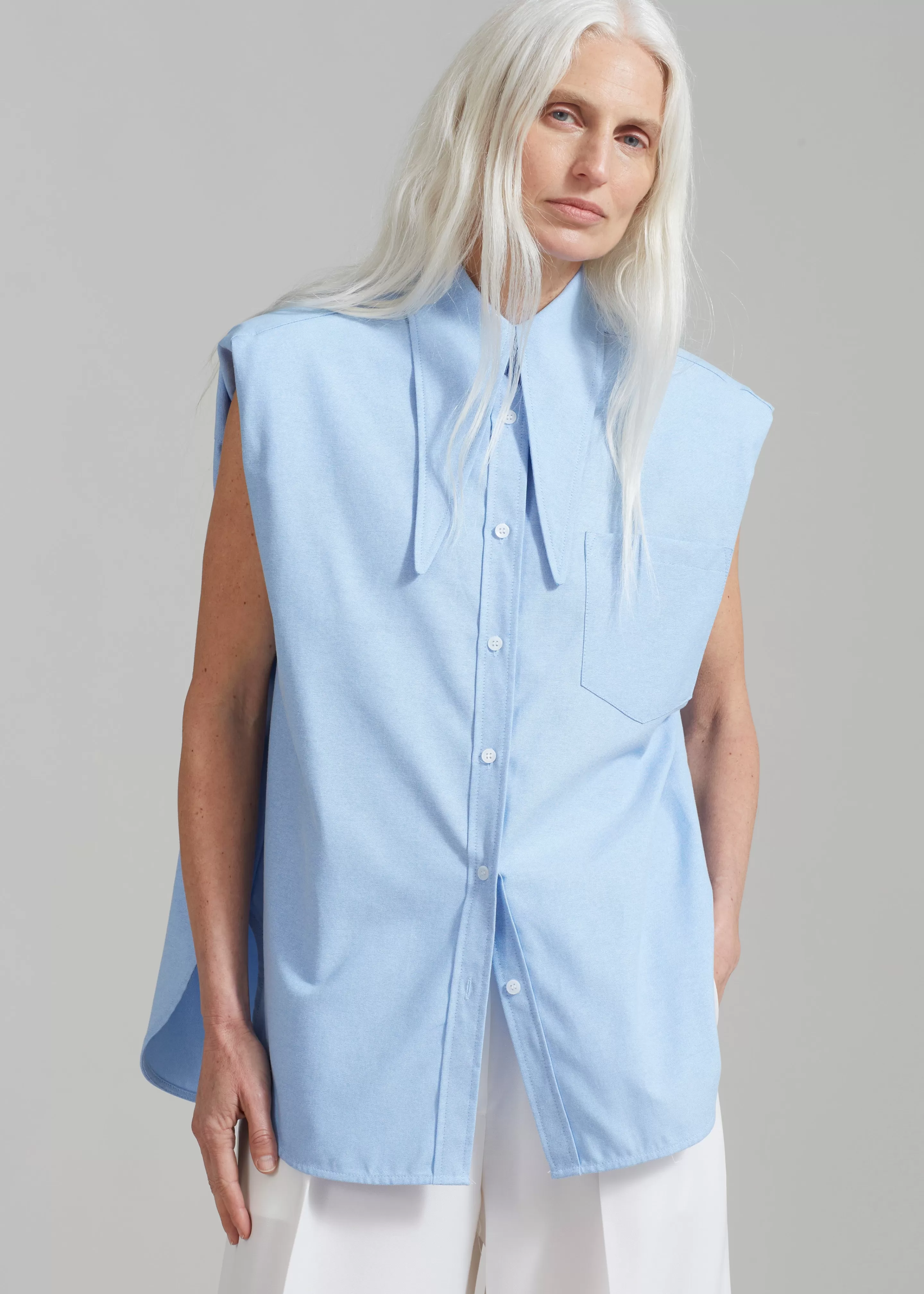 Tops | The Frankie Shop Aiden Long Collar Shirt Light Blue