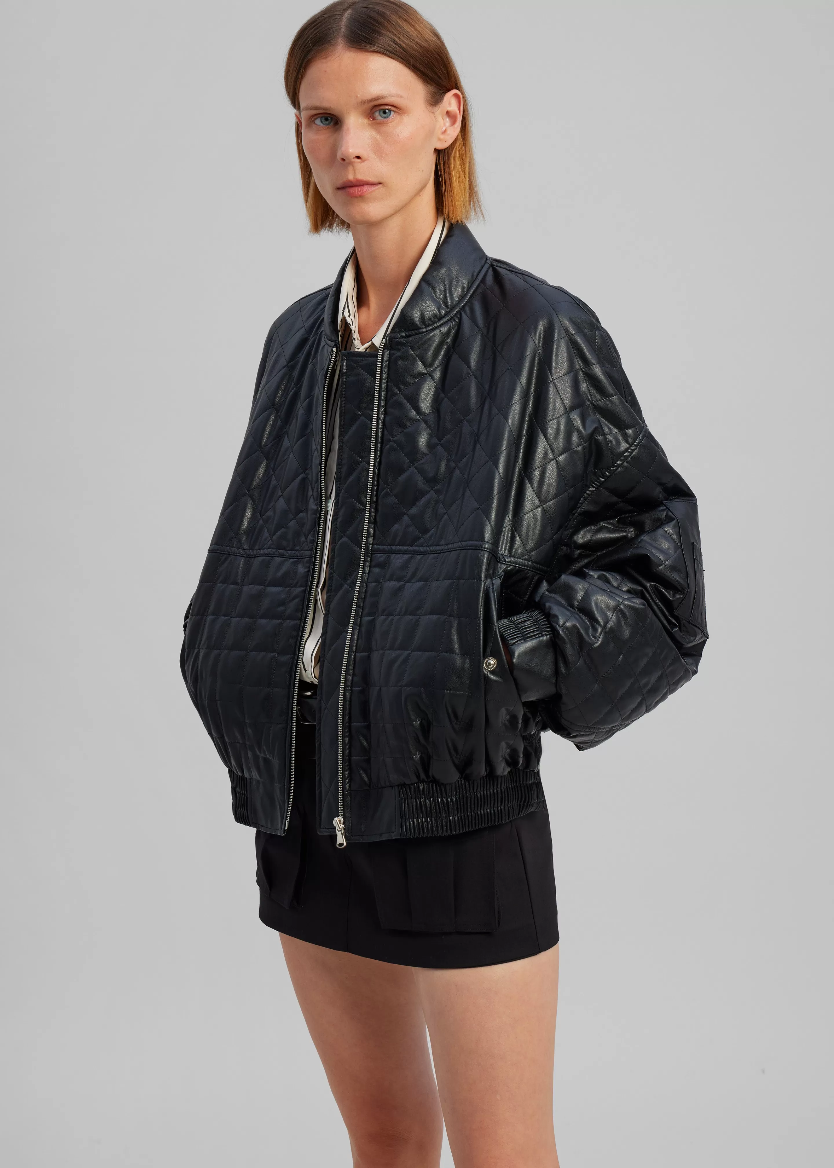 Outerwear | The Frankie Shop Alma Quilted Faux-Leather Bomber Black