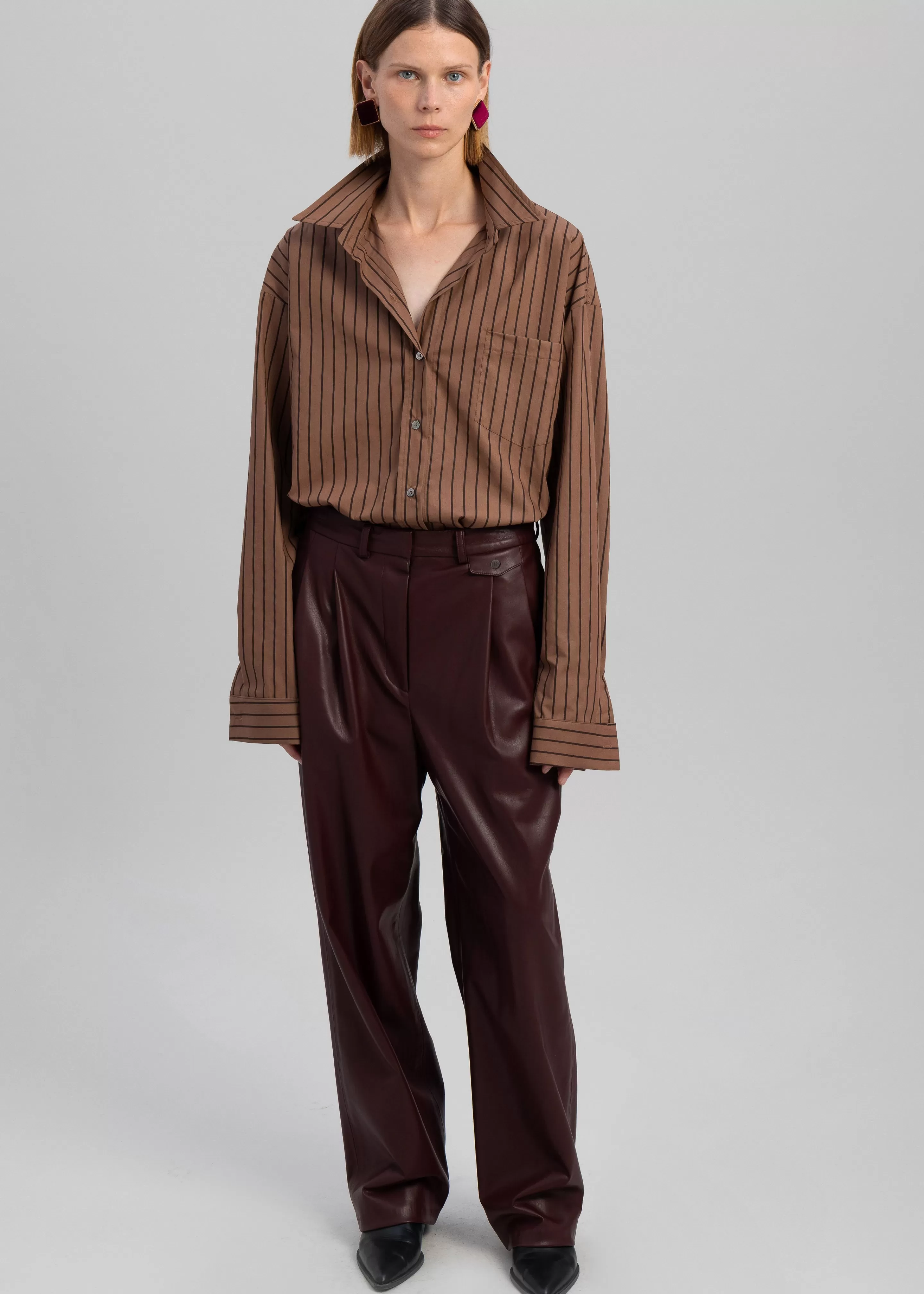 Tops | The Frankie Shop Anette Striped Shirt Brown