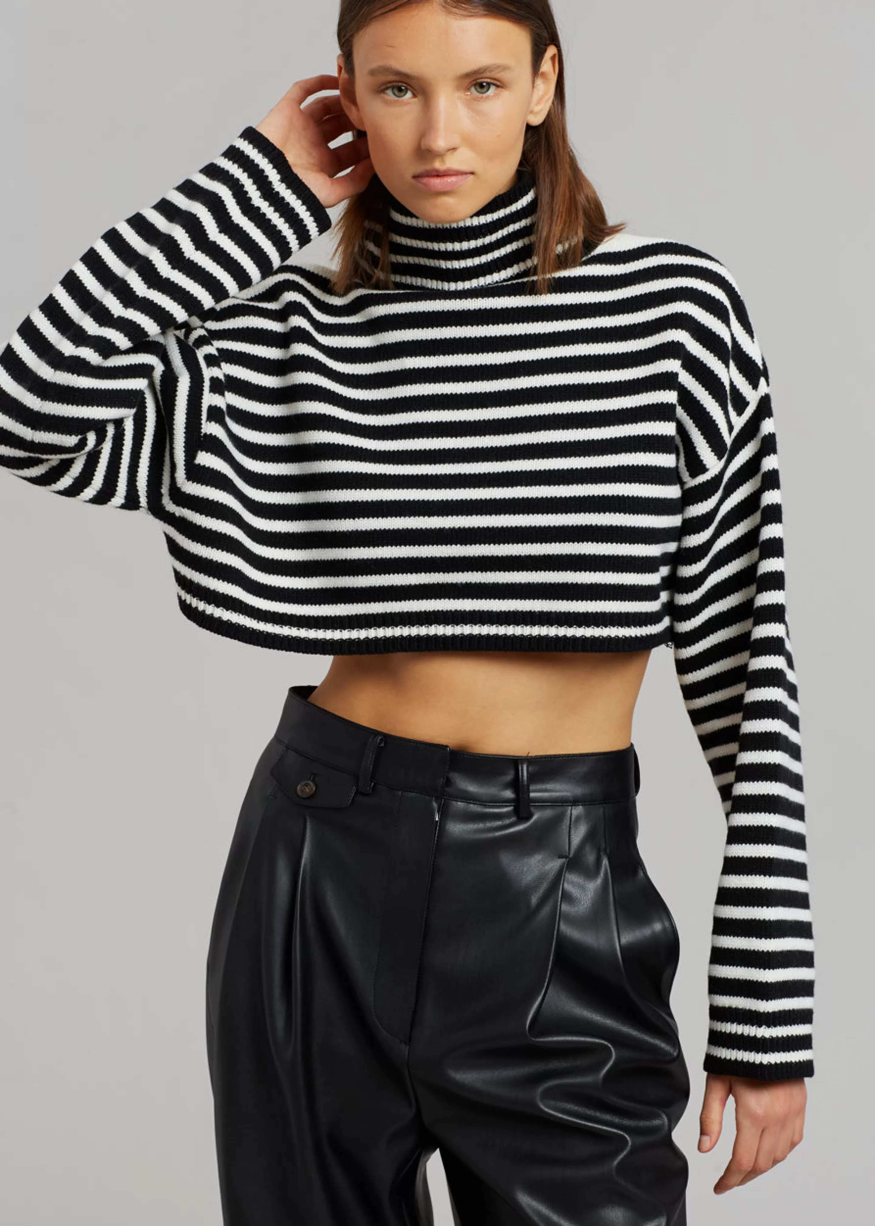 Knitwear | The Frankie Shop Athina Cropped Turtleneck Sweater Black Stripe