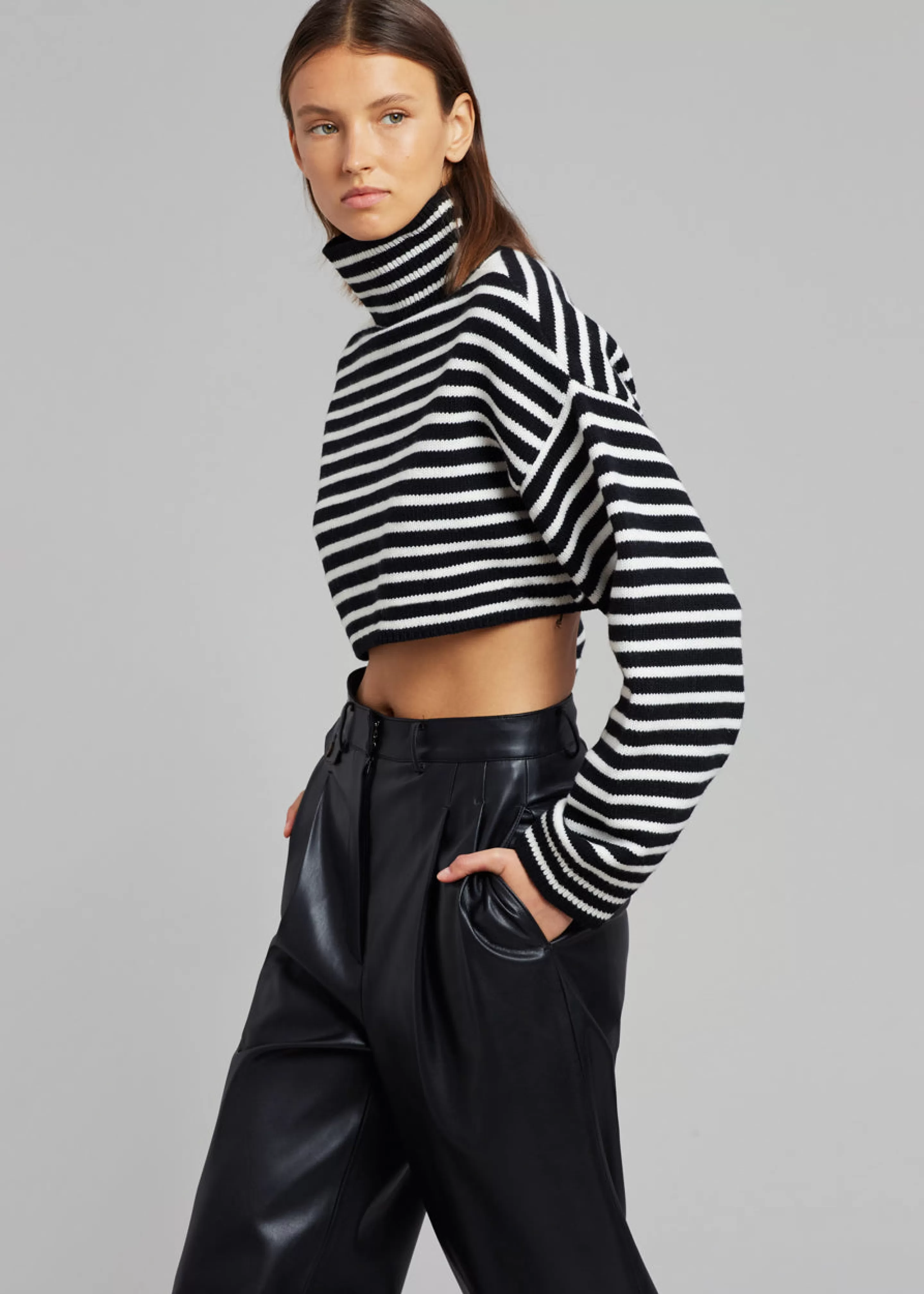 Knitwear | The Frankie Shop Athina Cropped Turtleneck Sweater Black Stripe