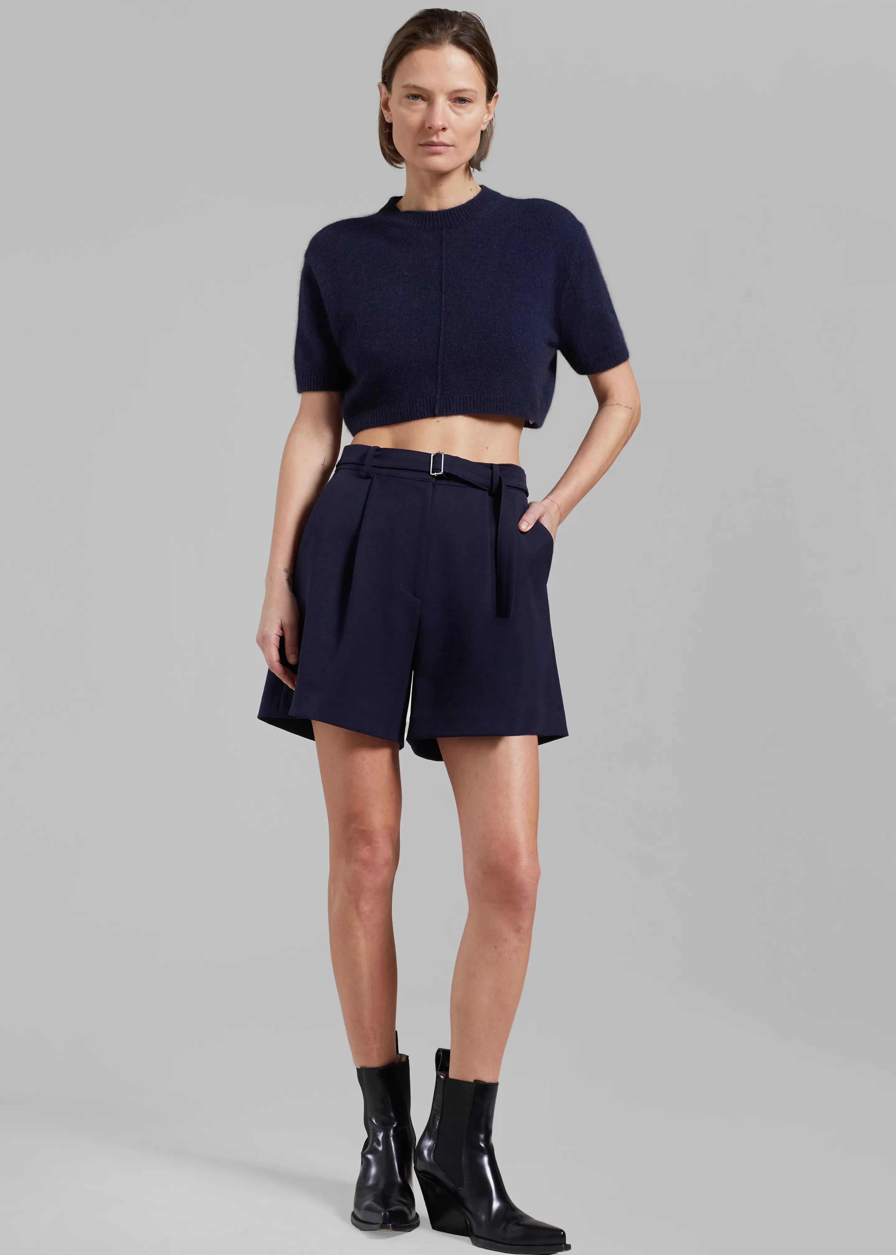 Bottoms | The Frankie Shop Avalon Belted Shorts Navy