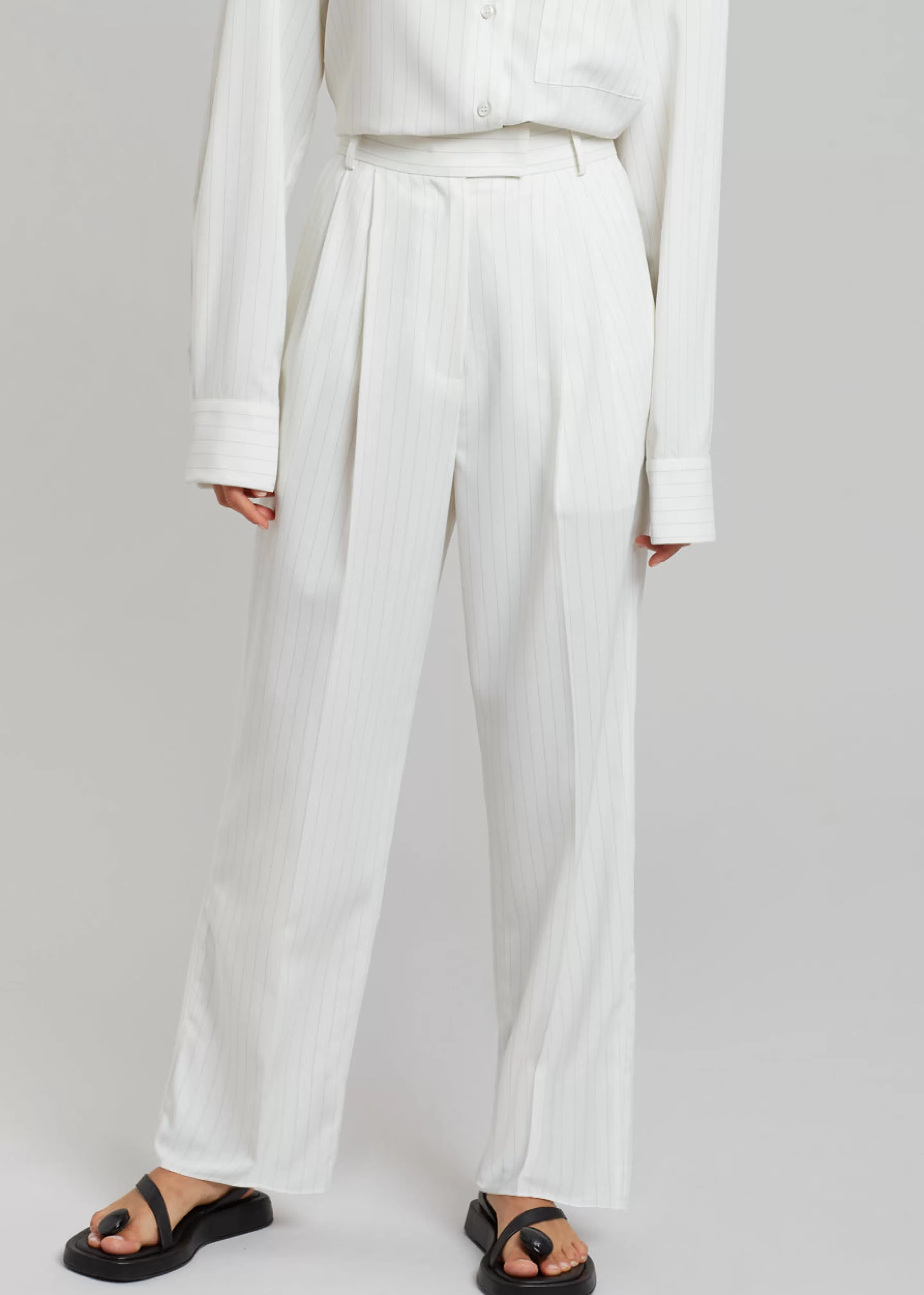 Bottoms | The Frankie Shop Bea Fluid Pinstripe Suit Pants Off White