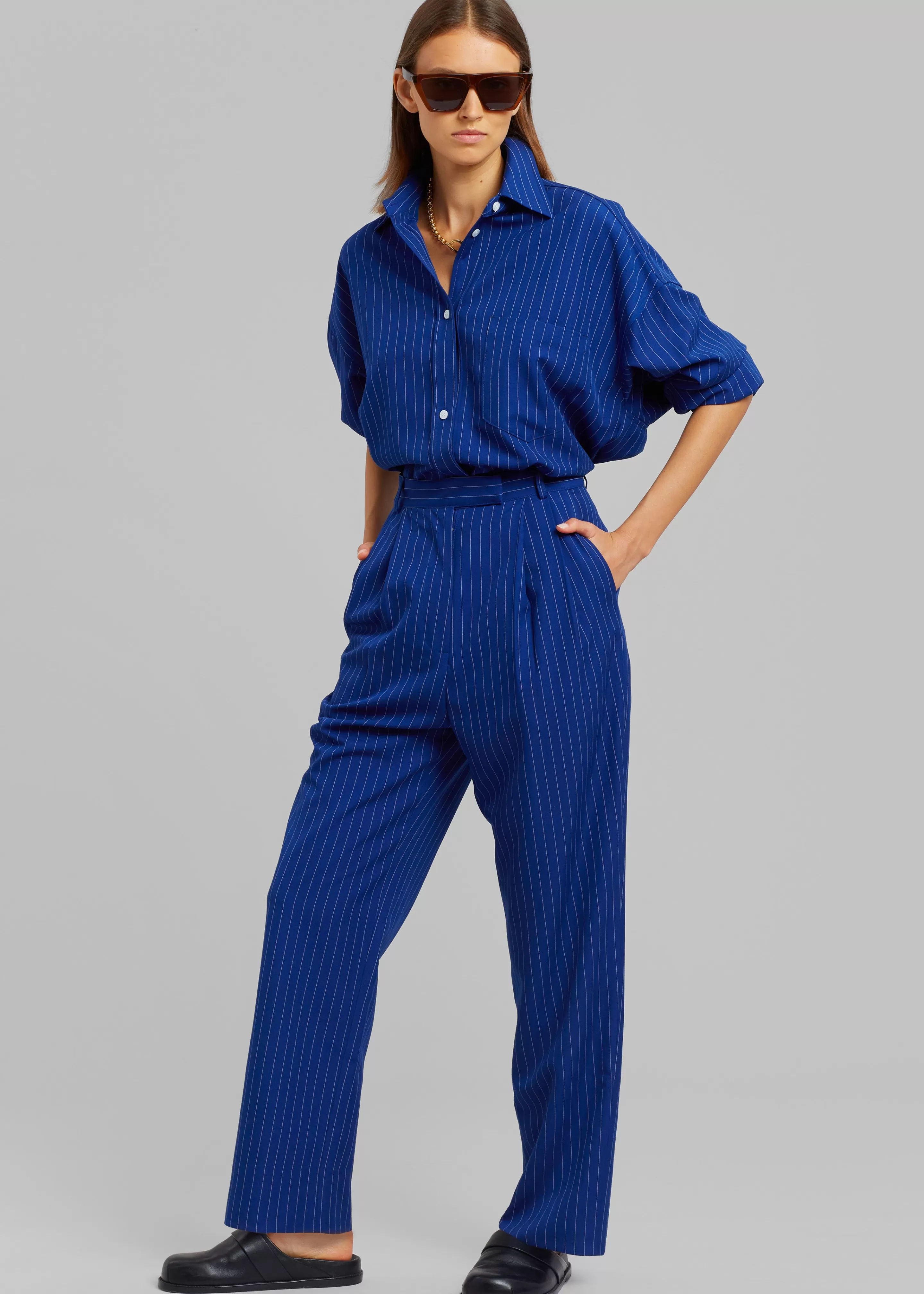 Bottoms | The Frankie Shop Bea Fluid Stripe Suit Pants Deep Blue