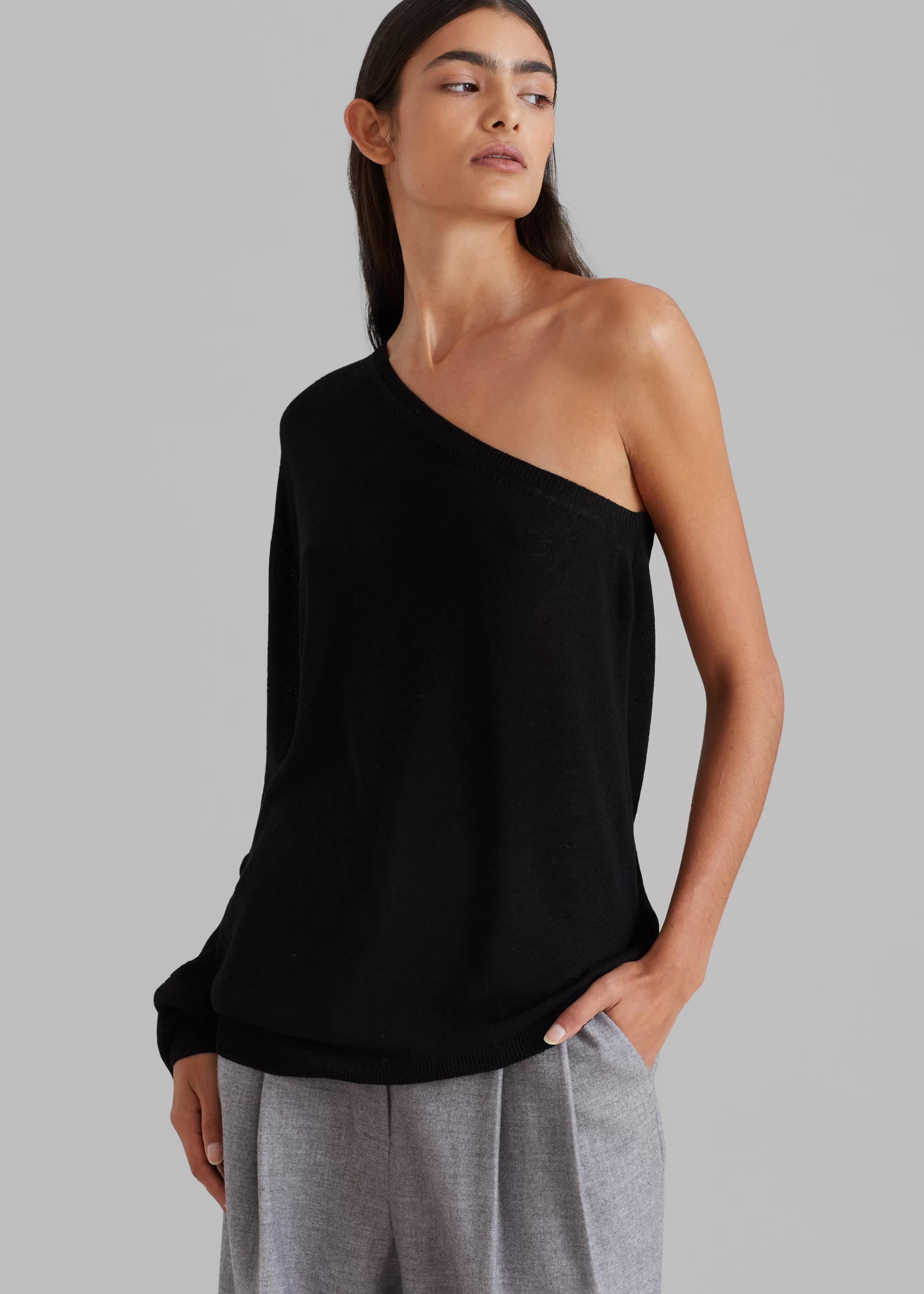 Knitwear | The Frankie Shop Bianca One Shoulder Loose Knit Top Black