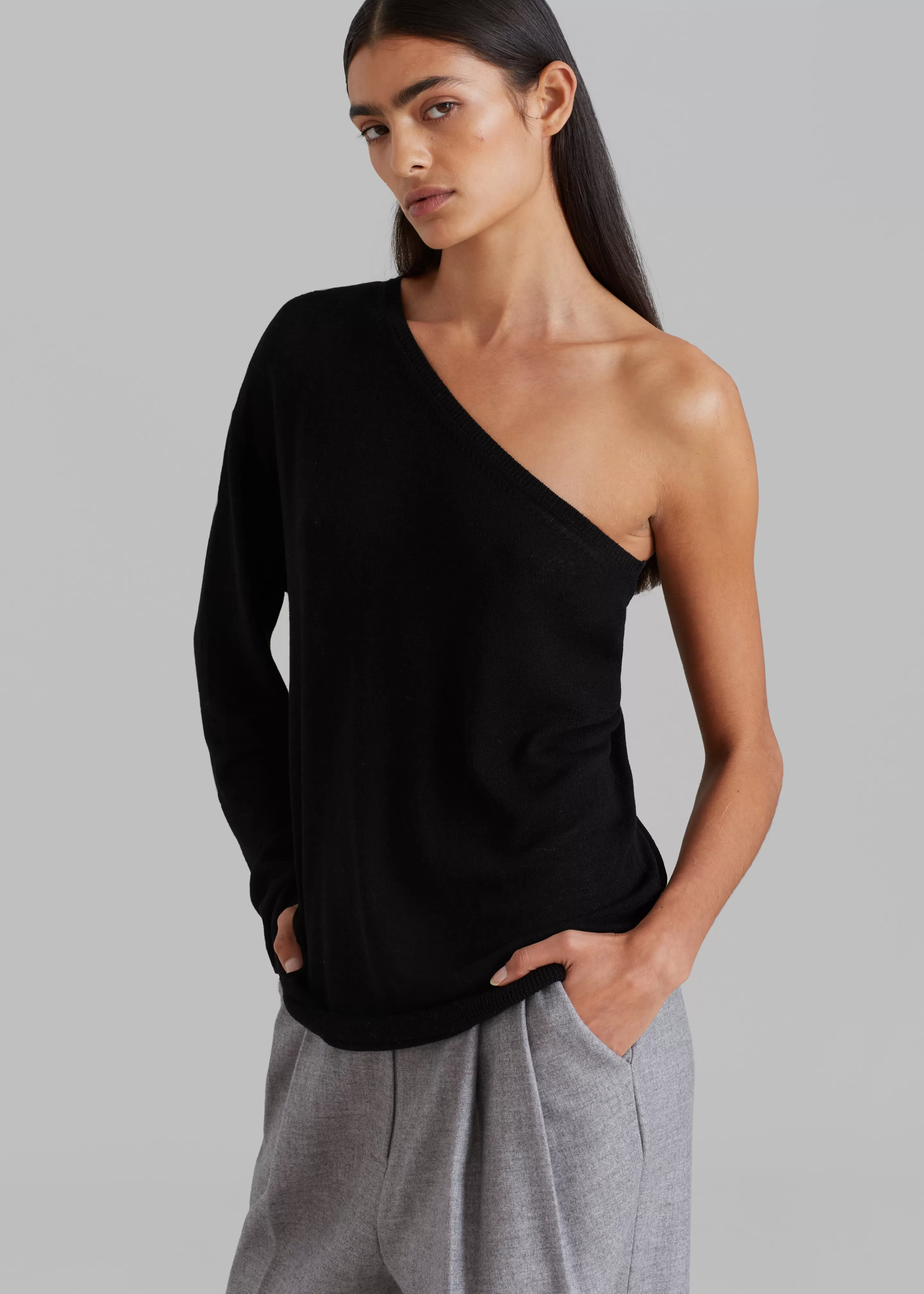 Knitwear | The Frankie Shop Bianca One Shoulder Loose Knit Top Black