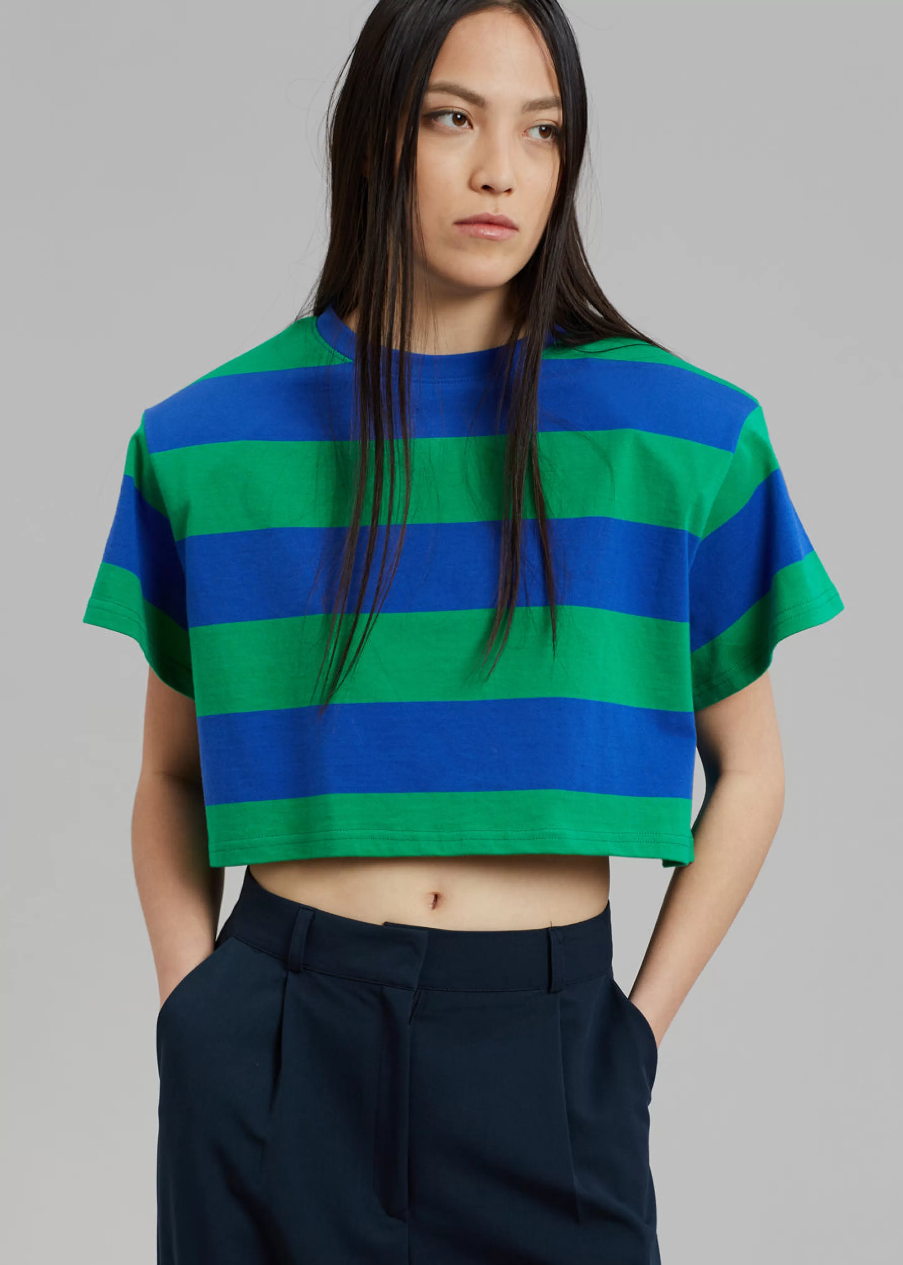 Tops | The Frankie Shop Caco Padded Cropped Tee Navy/Green