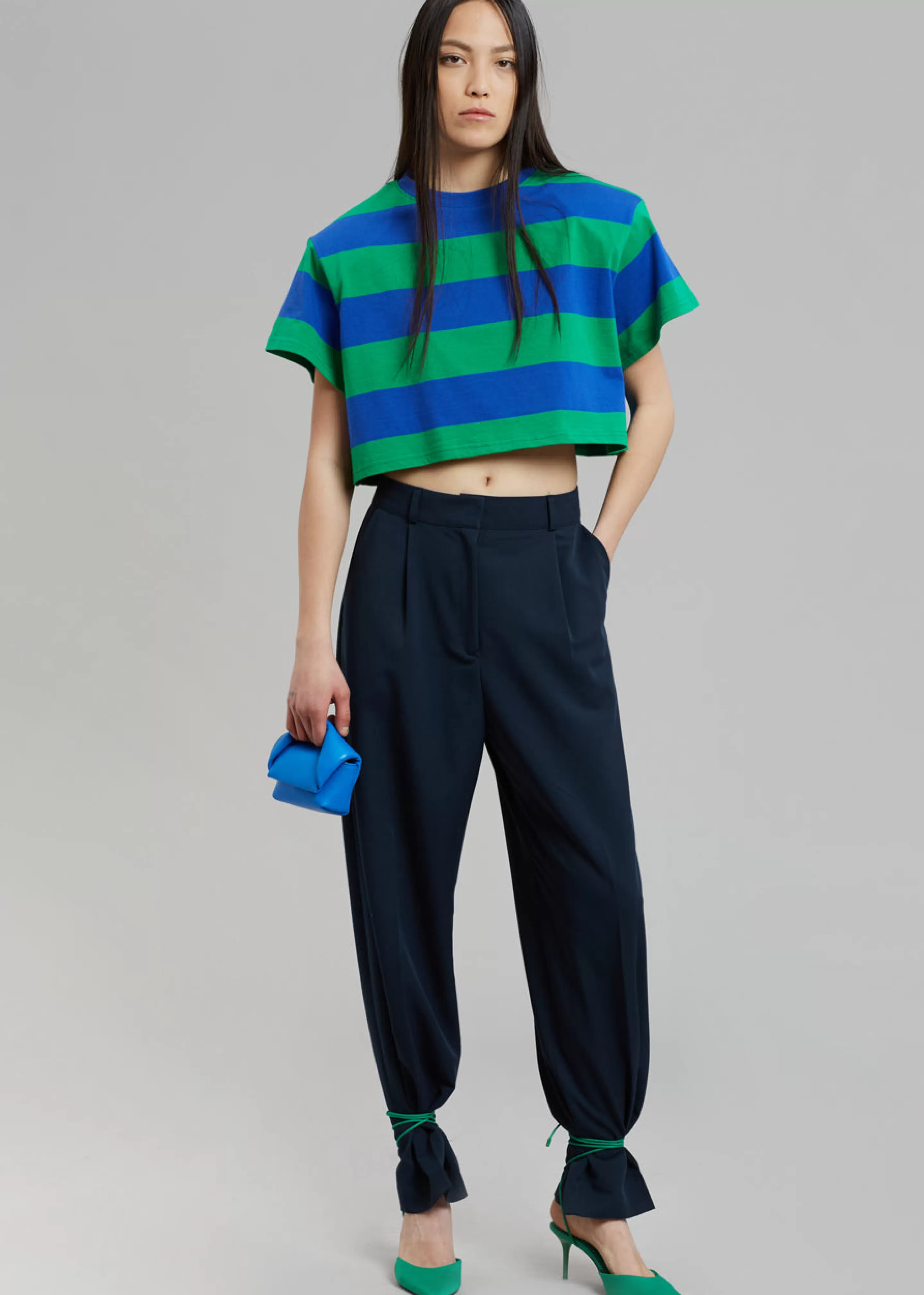 Tops | The Frankie Shop Caco Padded Cropped Tee Navy/Green