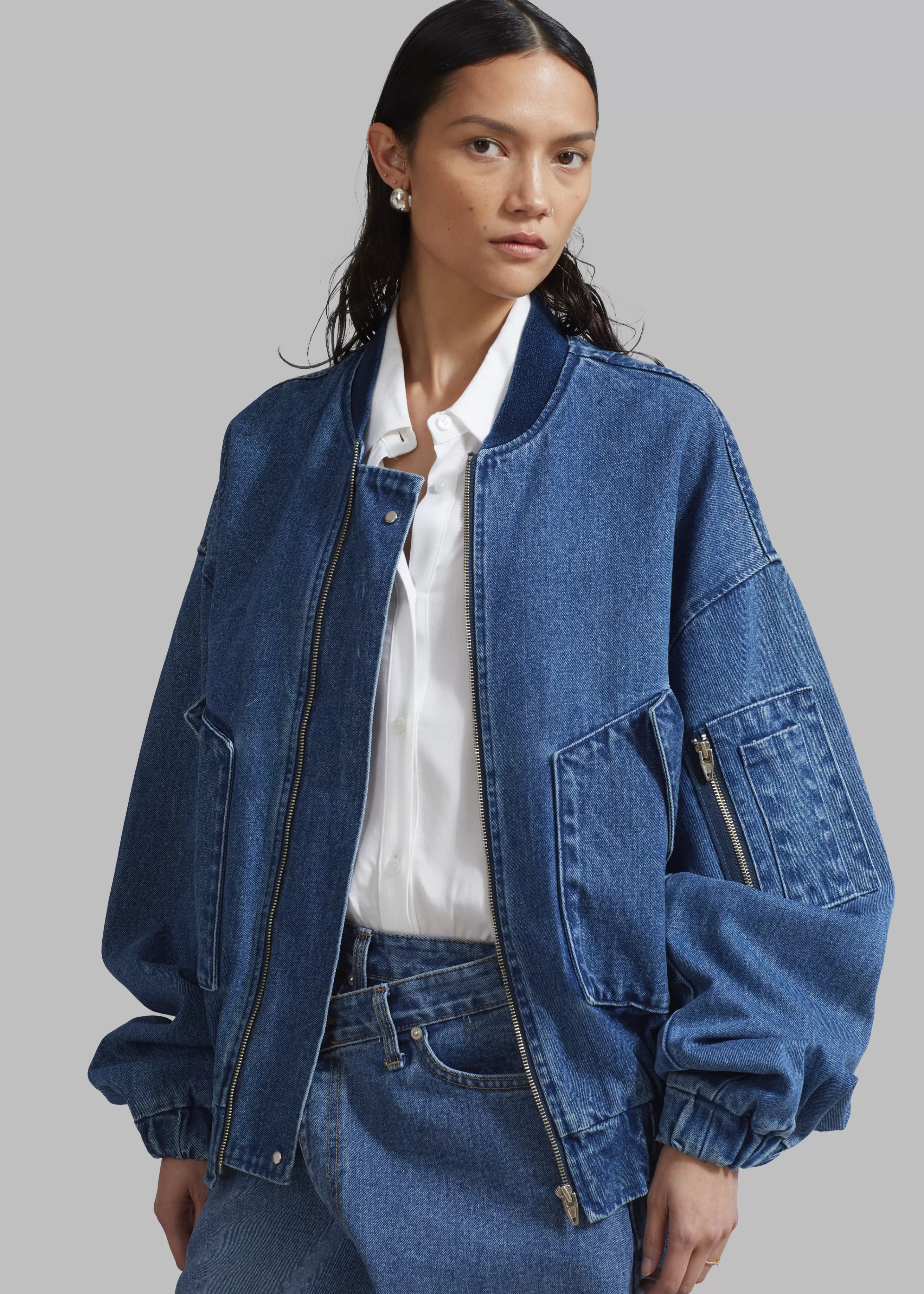 Outerwear | The Frankie Shop Cade Denim Bomber Medium Wash