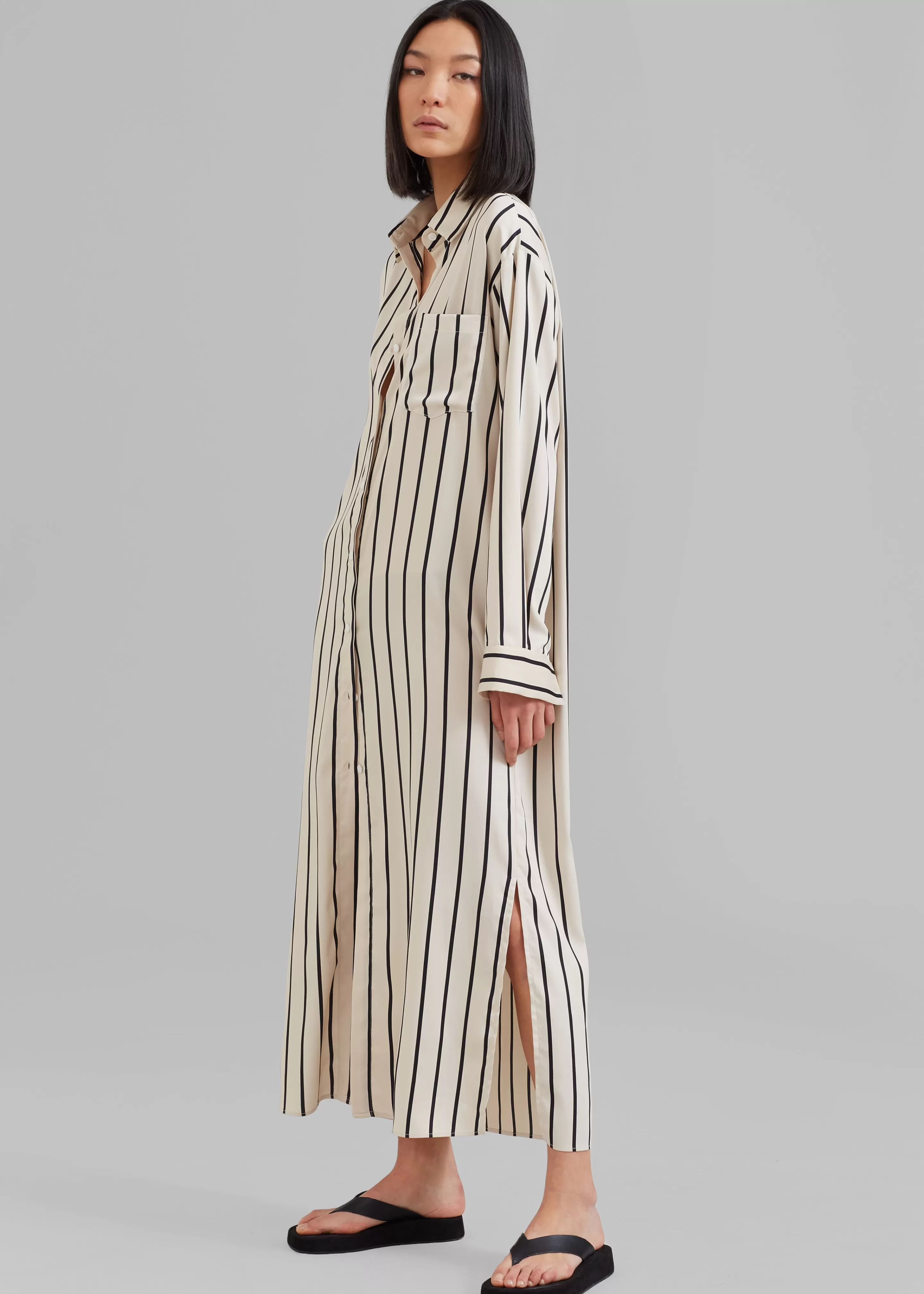 Dresses | The Frankie Shop Cala Satin Shirt Dress Black Stripe