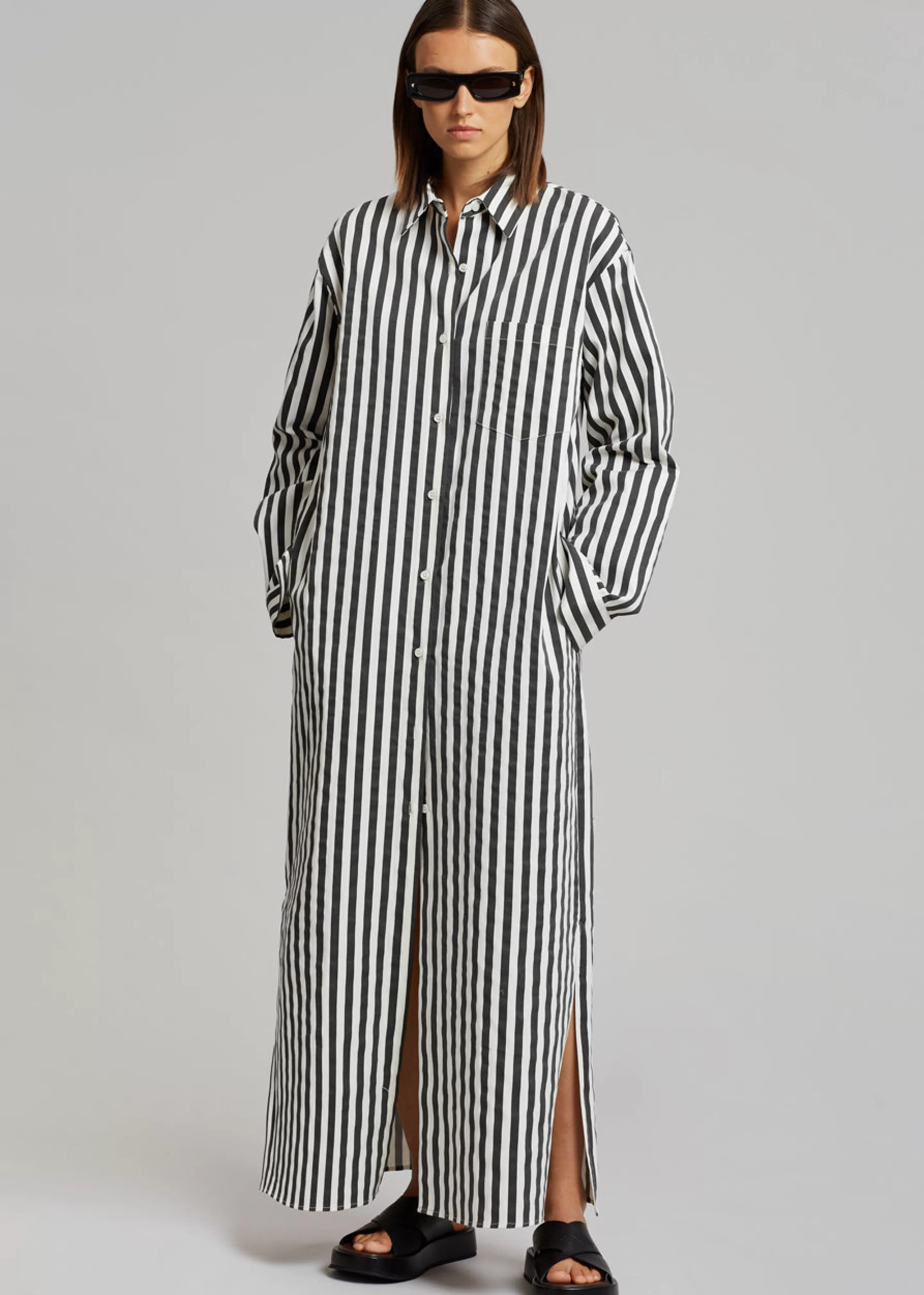 Dresses | The Frankie Shop Cala Shirt Dress Black Stripe