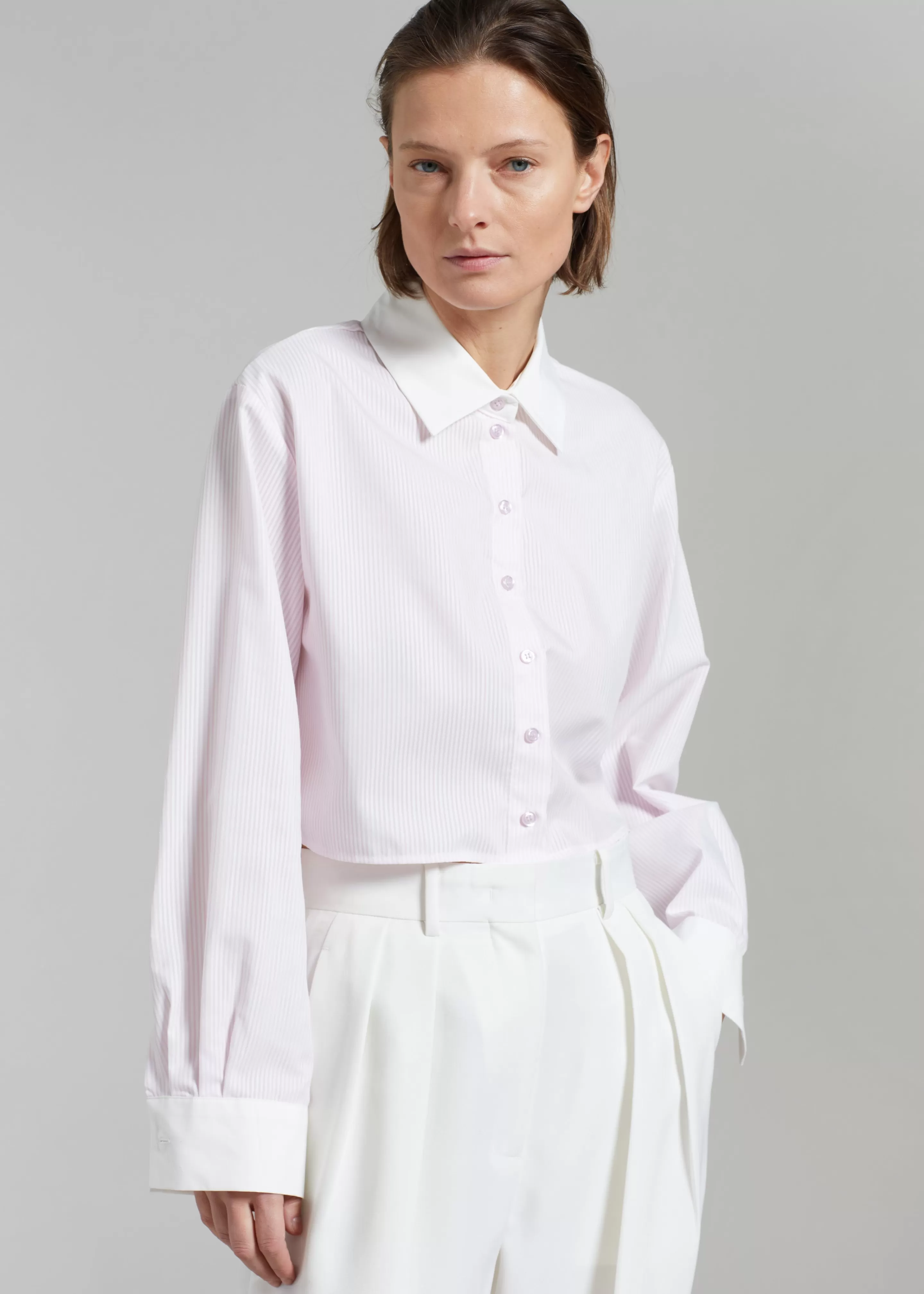 Tops | The Frankie Shop Calgari Contrast Cropped Shirt Pink Stripe