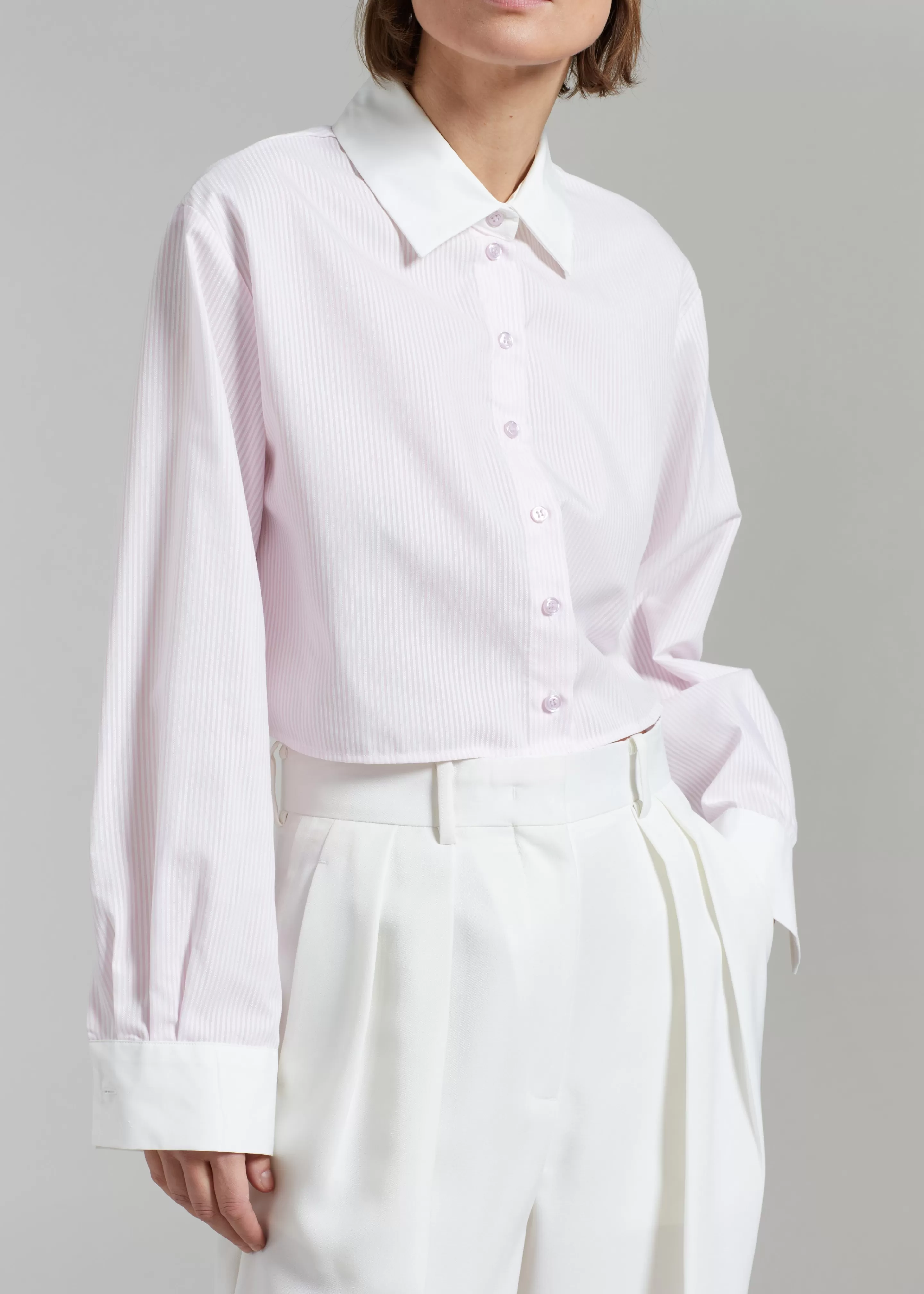 Tops | The Frankie Shop Calgari Contrast Cropped Shirt Pink Stripe