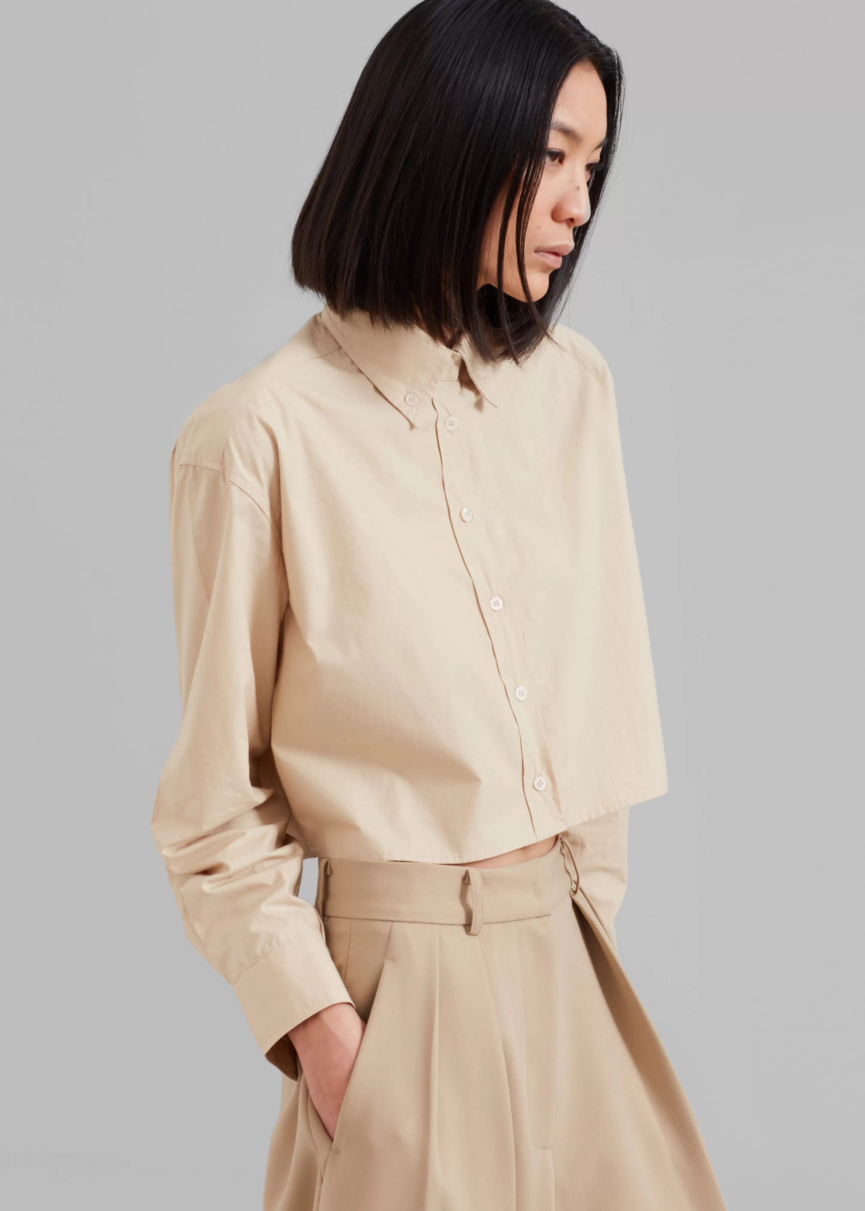 Tops | The Frankie Shop Caracas Cropped Shirt Beige