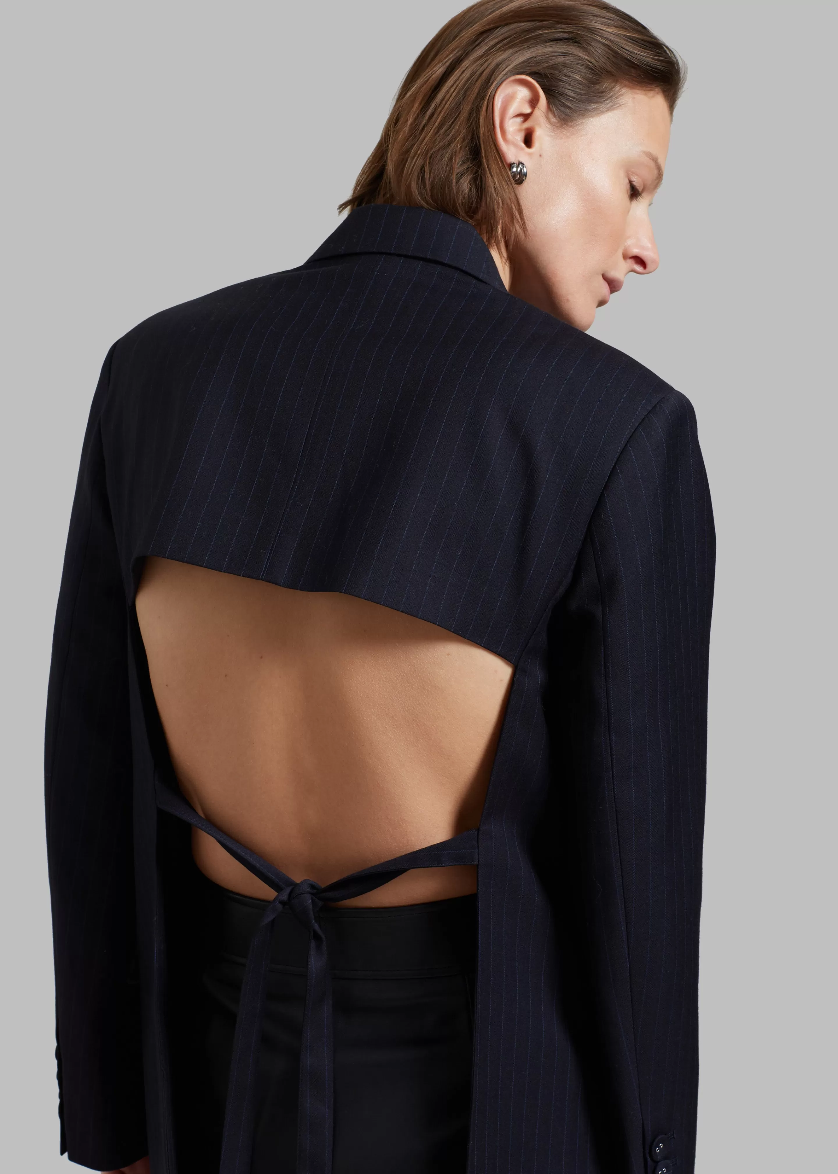 Outerwear | The Frankie Shop Cedric Open Back Blazer Navy Stripe