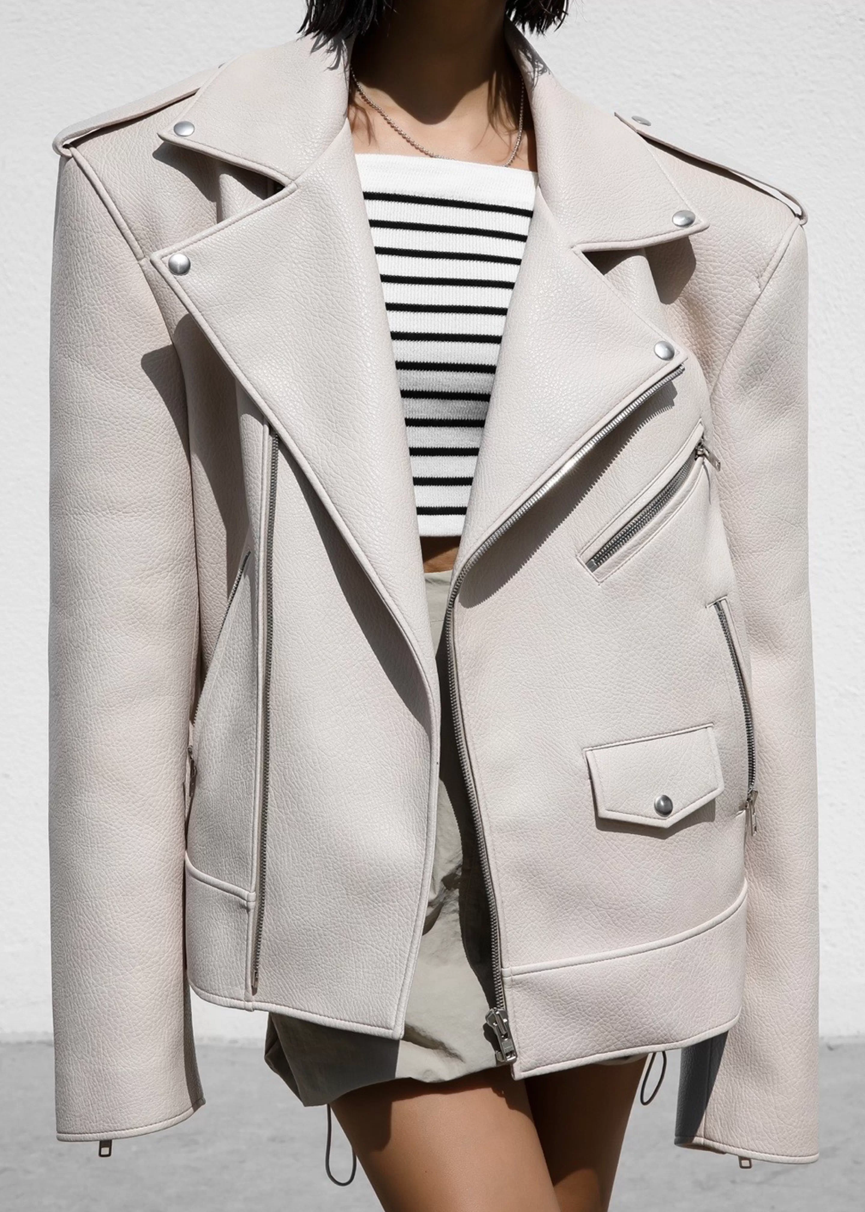 Outerwear | The Frankie Shop Chicago Oversized Perfecto Jacket Cream