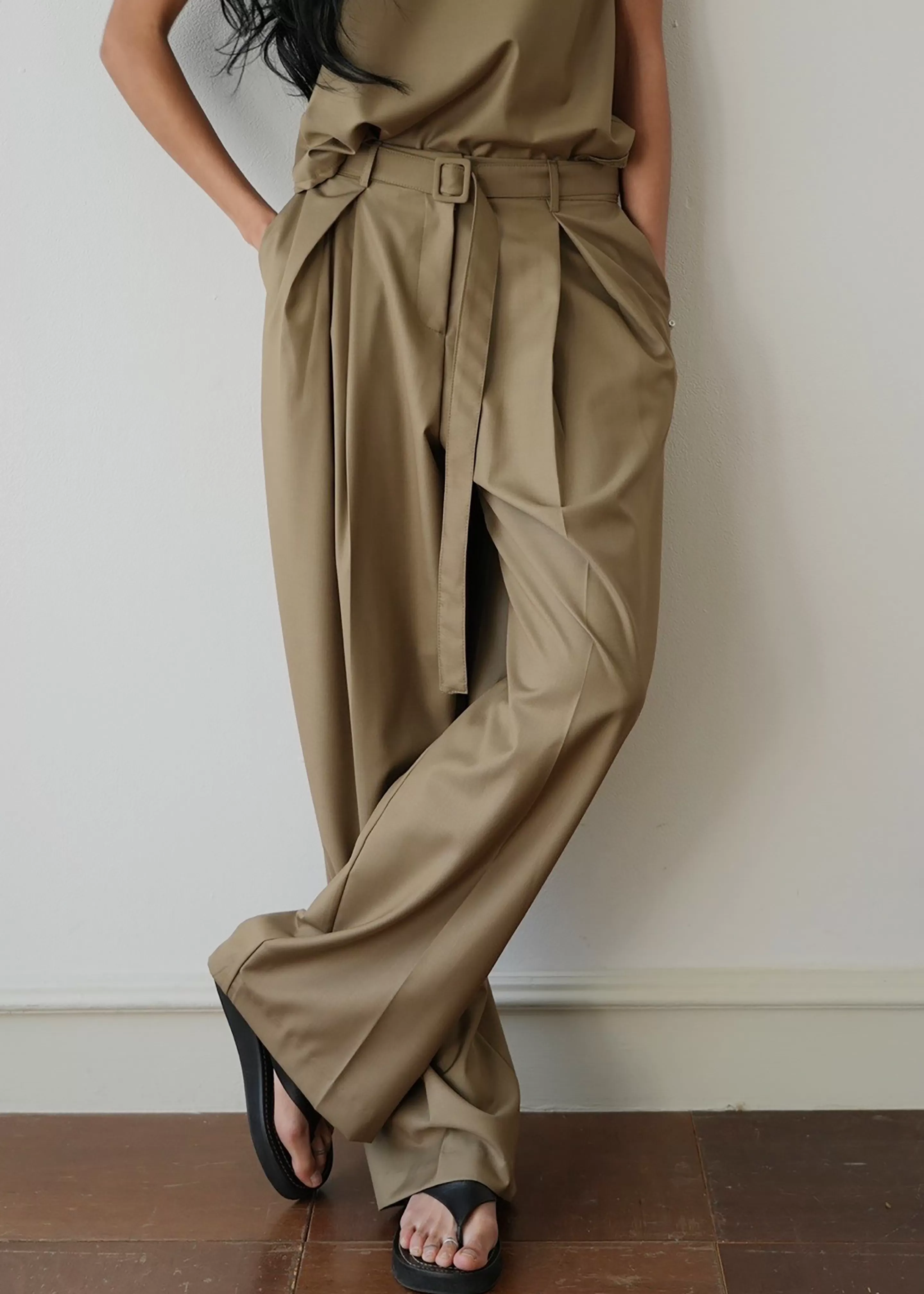 Bottoms | The Frankie Shop Clay Belted Pants Desert Taupe