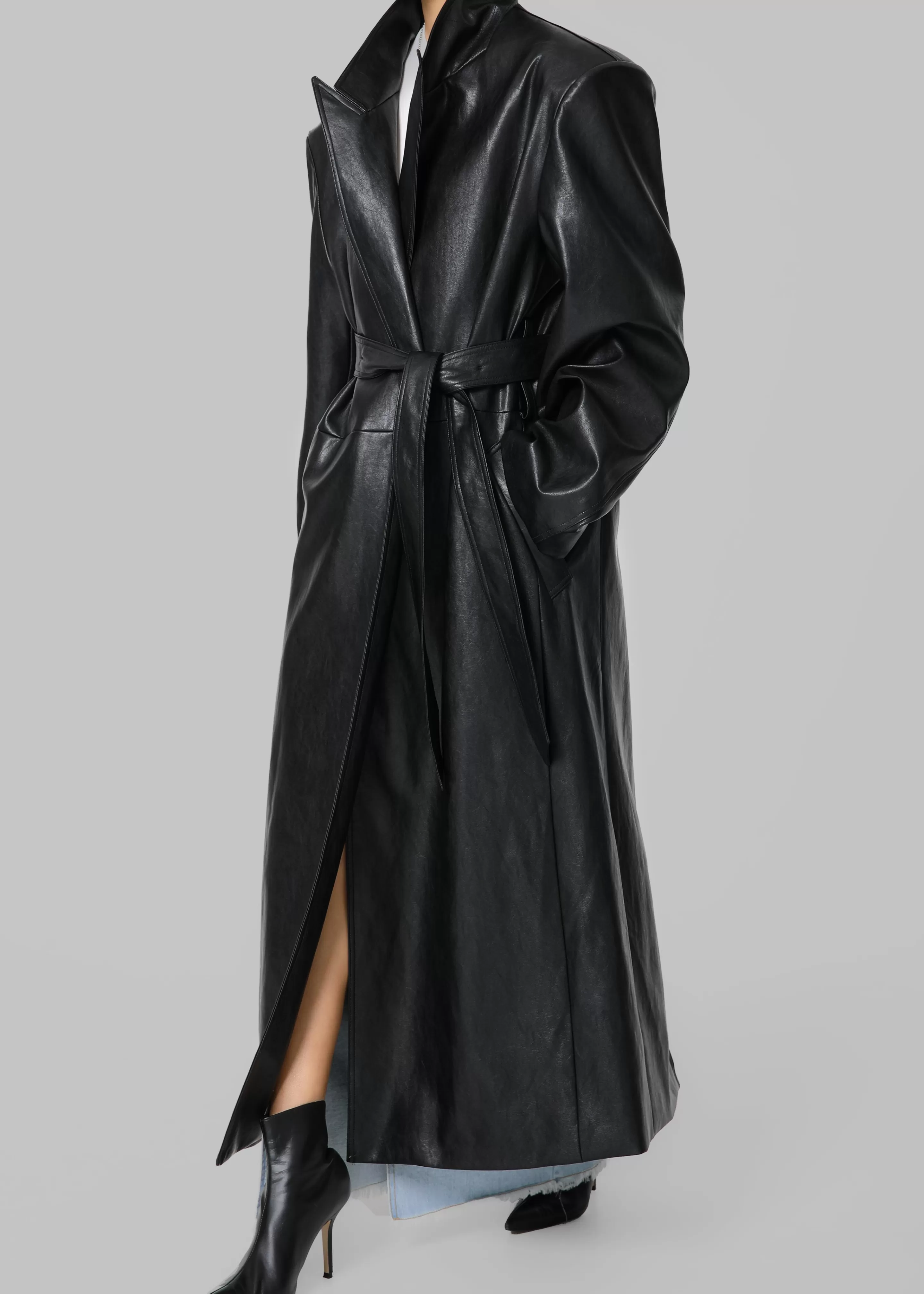 Outerwear | The Frankie Shop Connie Faux Leather Belted Trench Coat Black