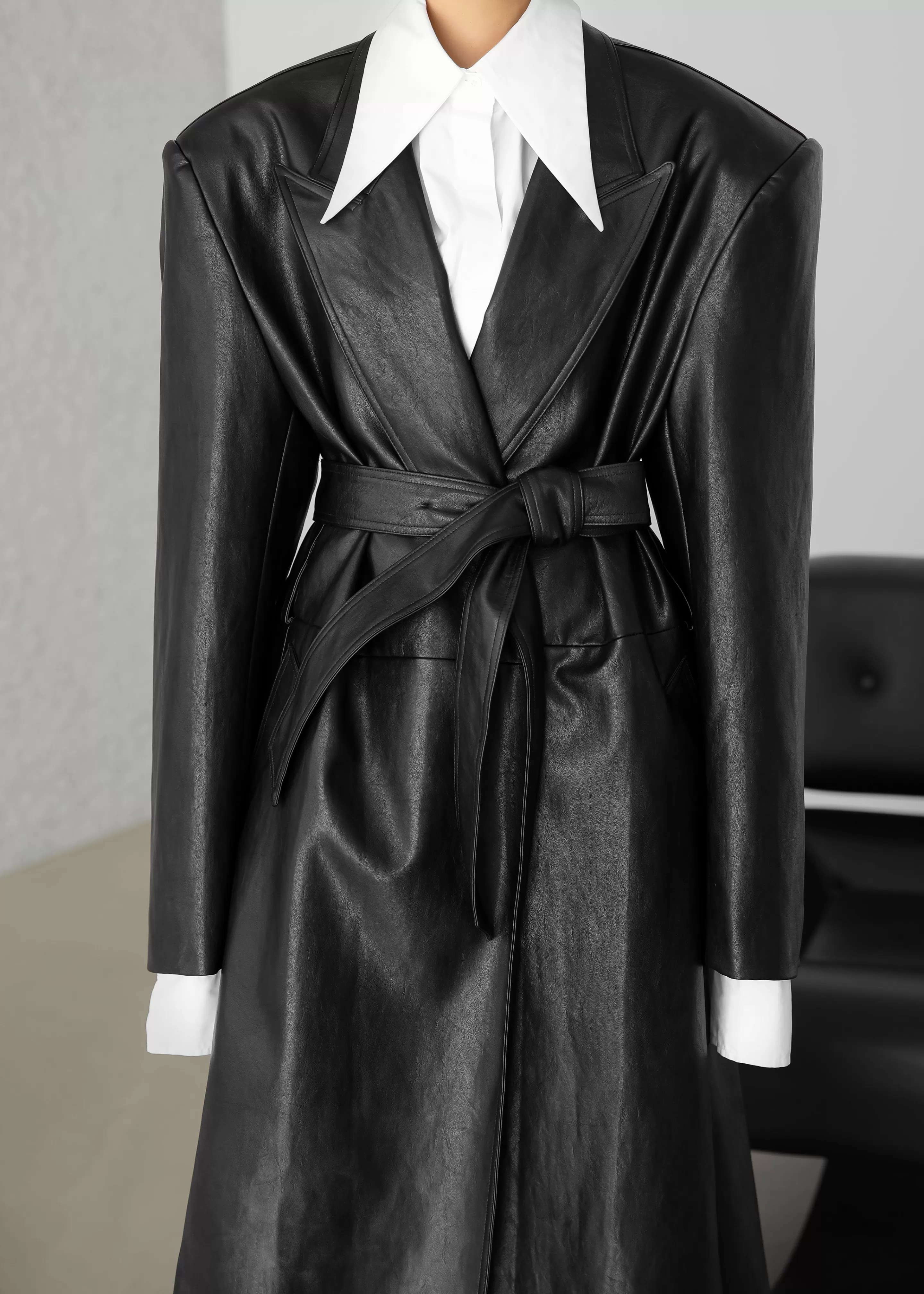 Outerwear | The Frankie Shop Connie Faux Leather Belted Trench Coat Black