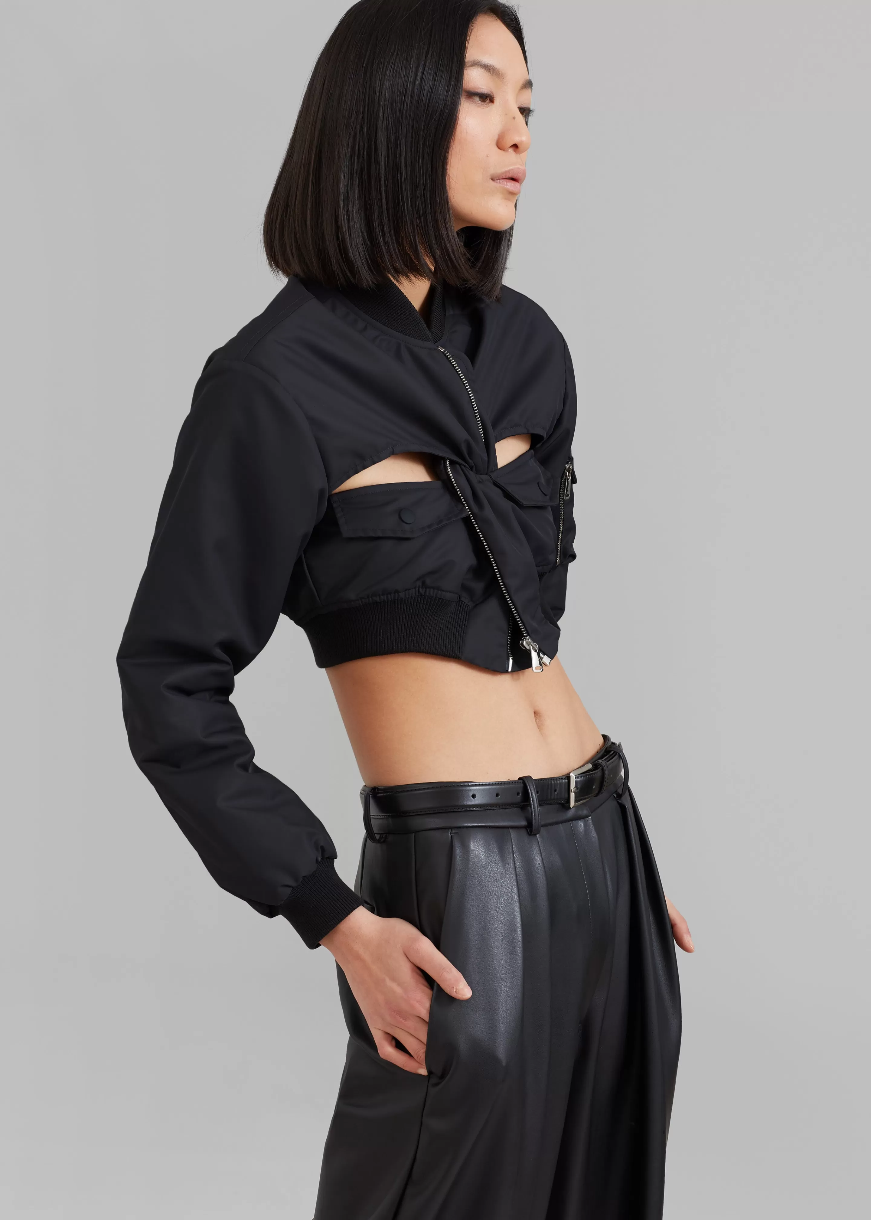 Outerwear | The Frankie Shop Coperni Cut-Out Cropped Bomber Jacket Black