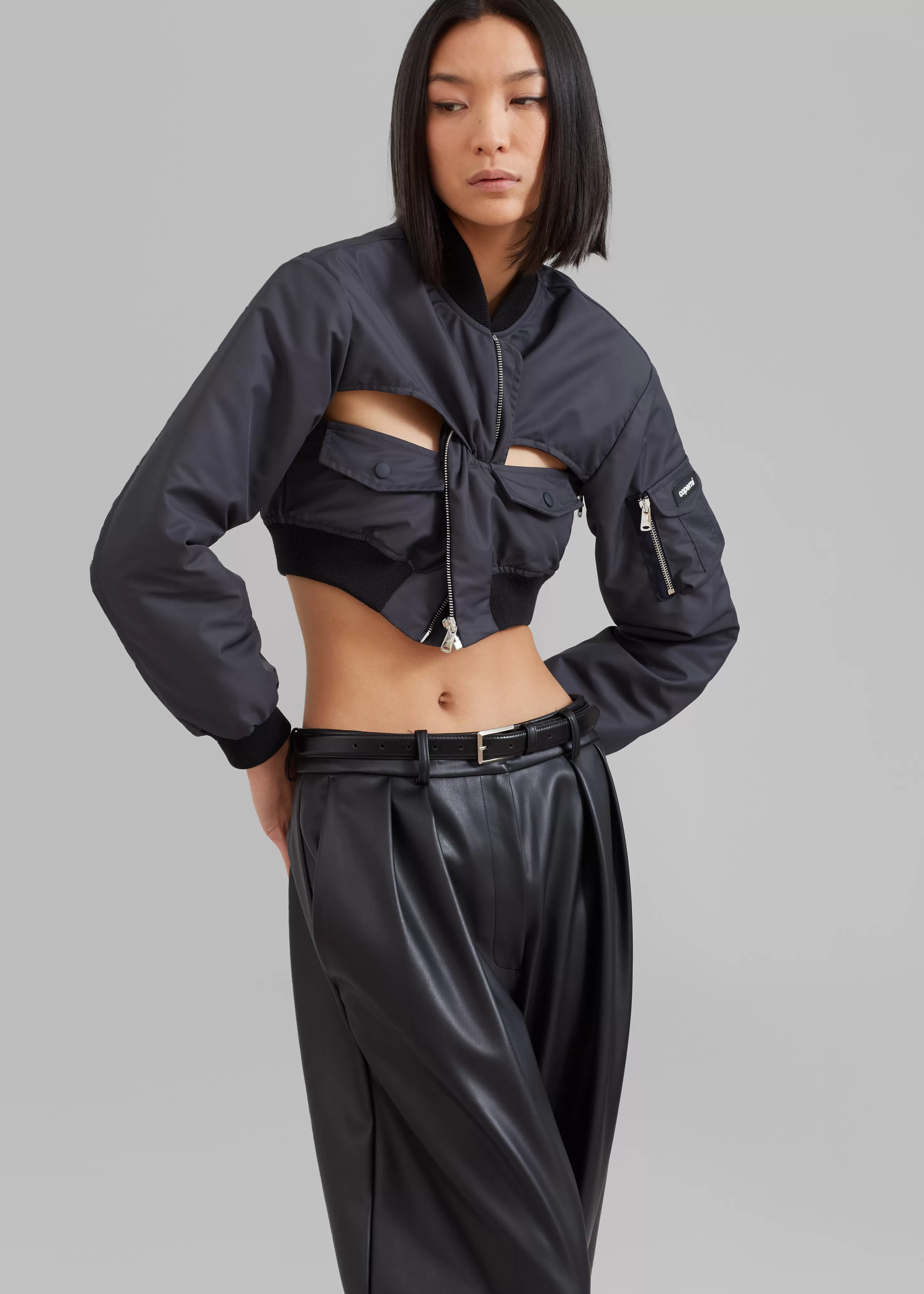 Outerwear | The Frankie Shop Coperni Cut-Out Cropped Bomber Jacket Concrete