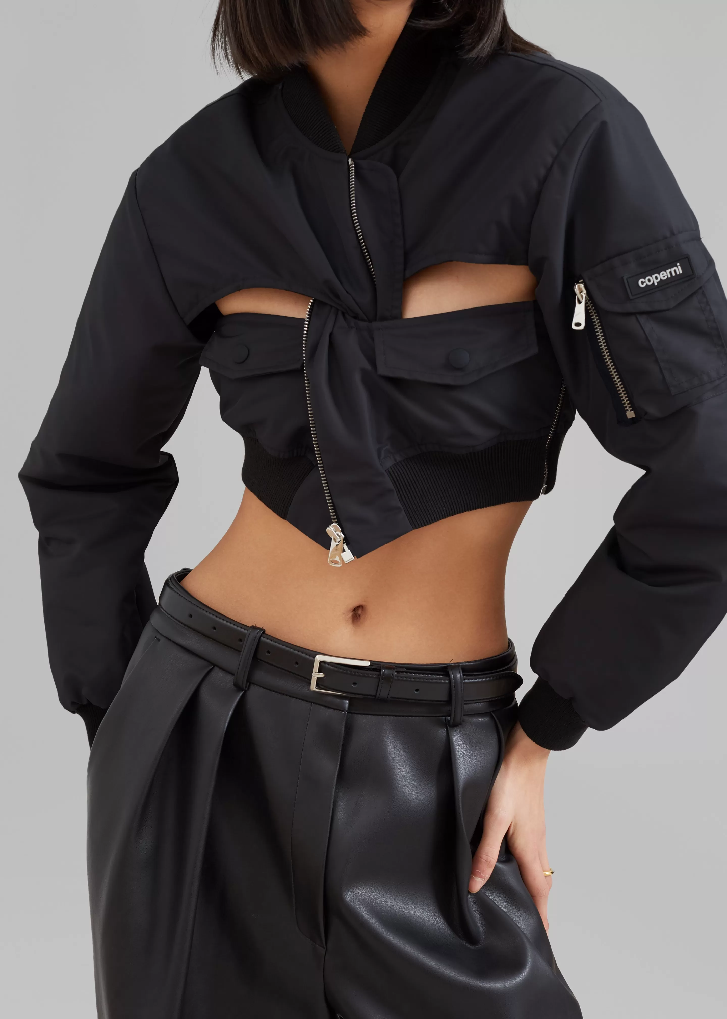 Outerwear | The Frankie Shop Coperni Cut-Out Cropped Bomber Jacket Black