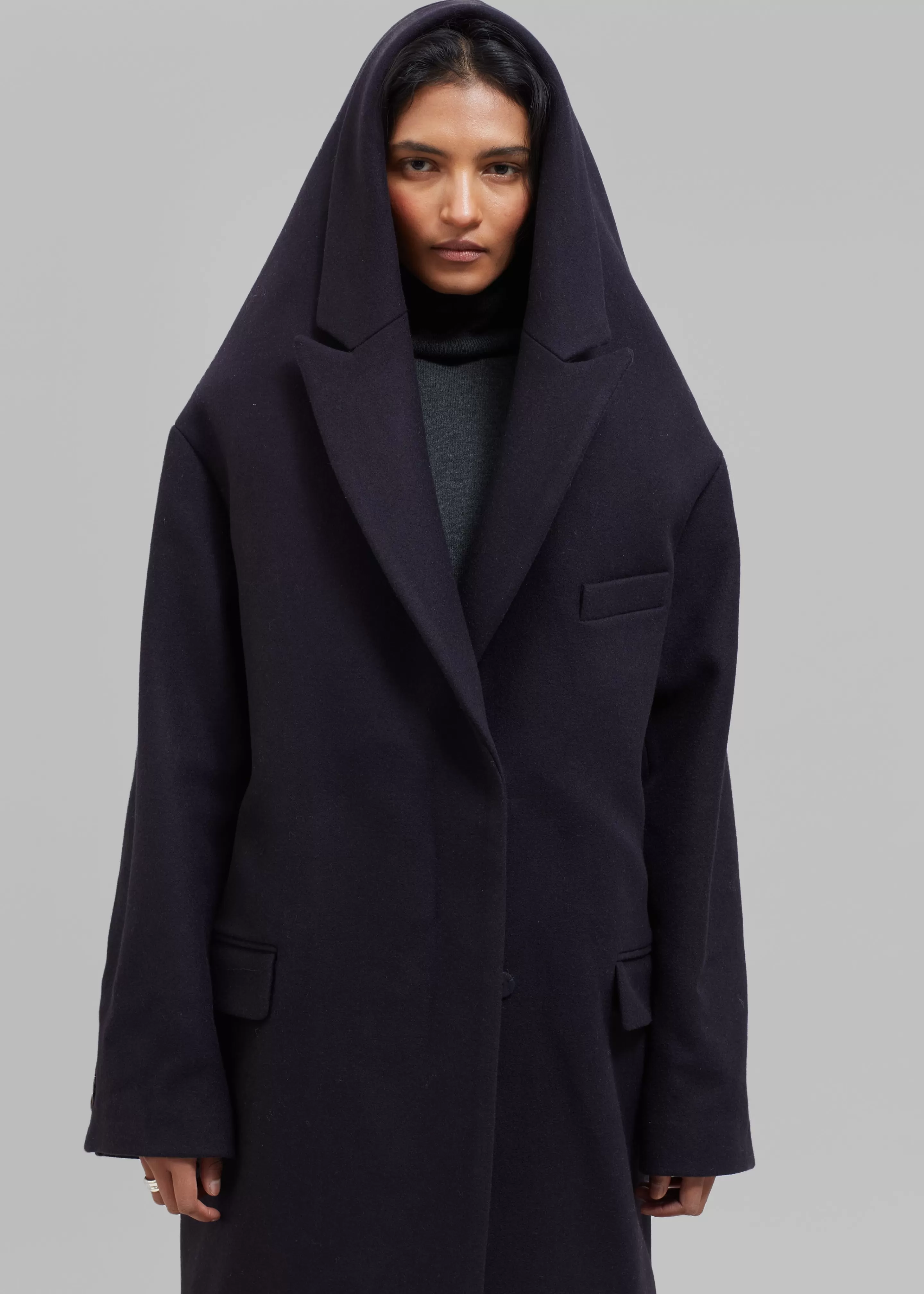 Outerwear | The Frankie Shop Coperni Hooded Double-Breasted Coat Dark Navy