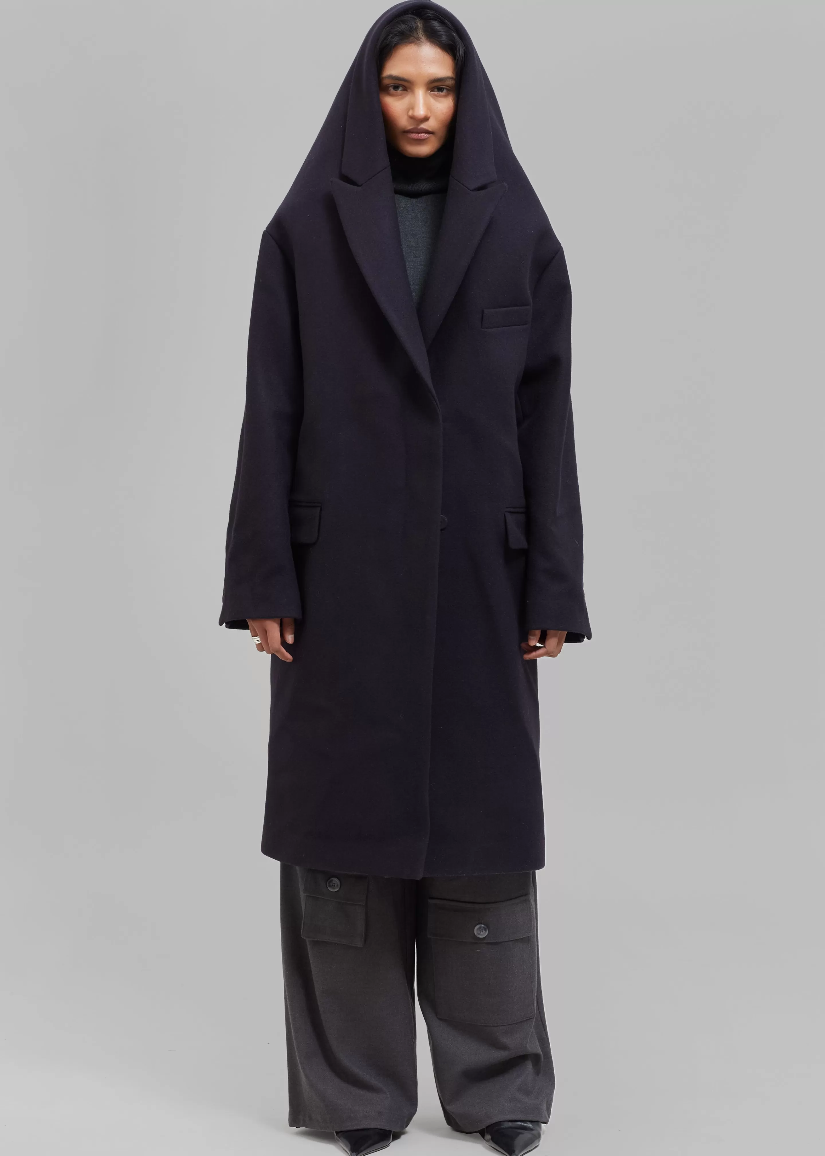 Outerwear | The Frankie Shop Coperni Hooded Double-Breasted Coat Dark Navy