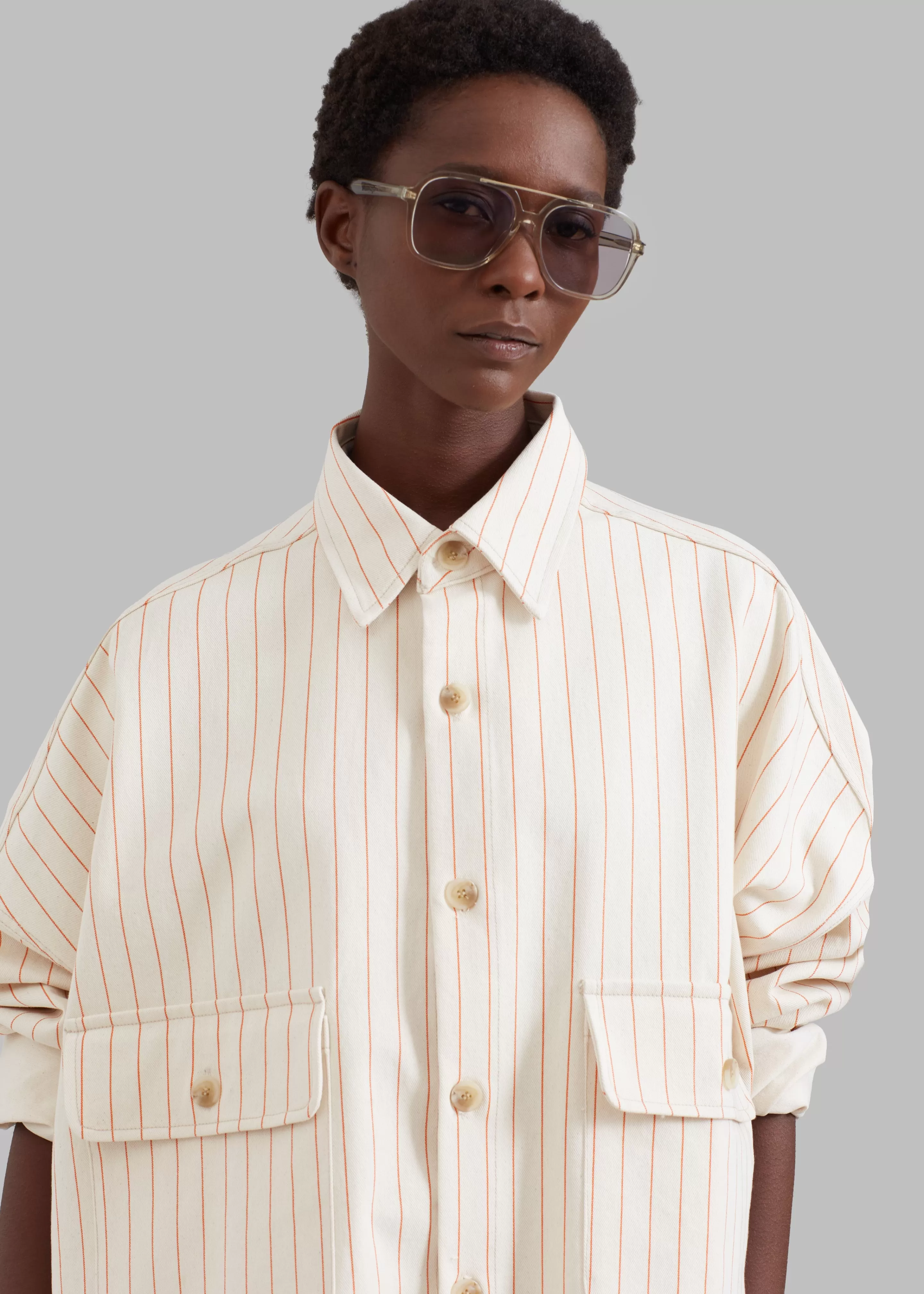 Tops | The Frankie Shop Dallas Denim Overshirt Orange Pinstripe