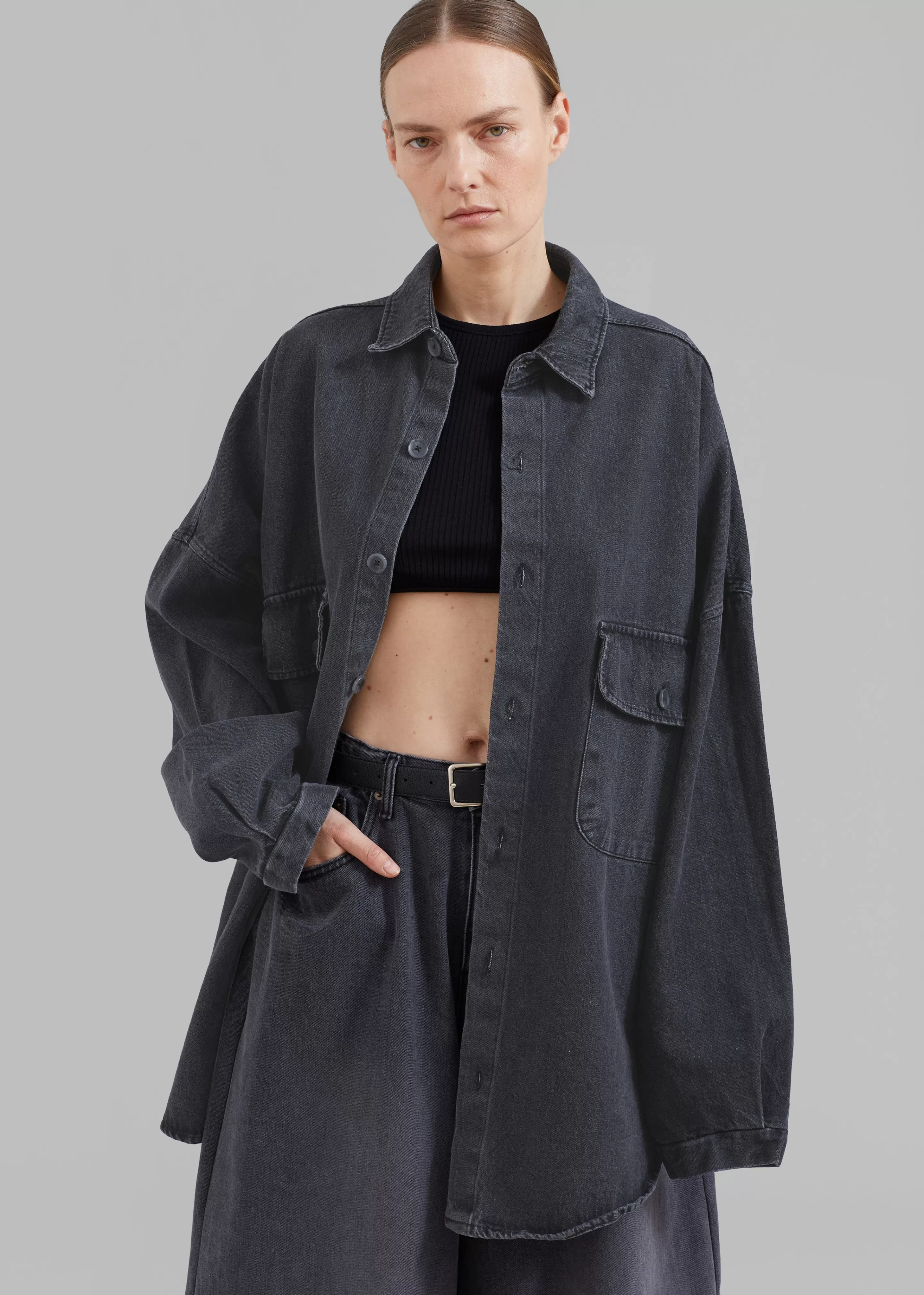 Tops | The Frankie Shop Dallas Denim Overshirt Dark Grey