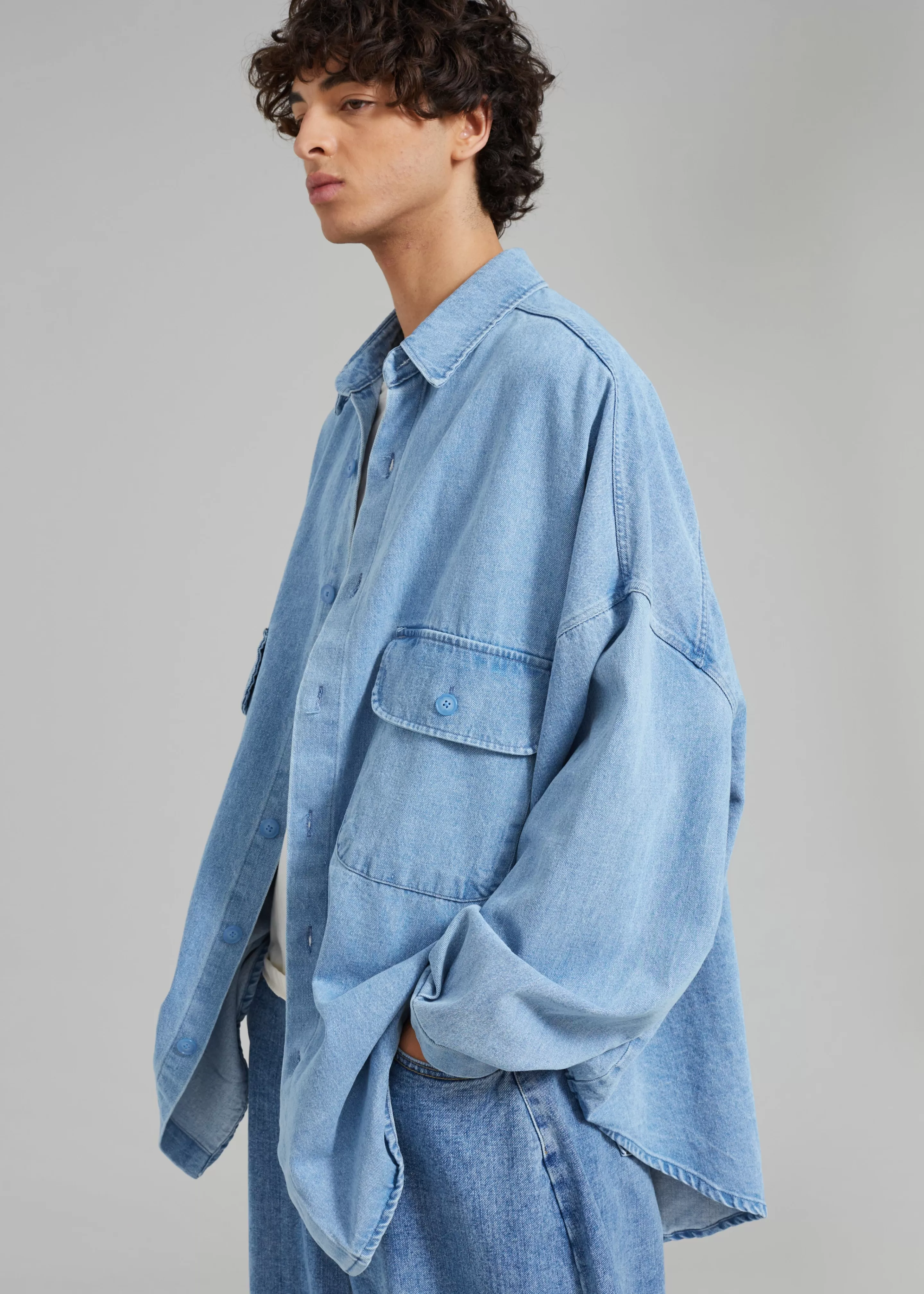 Tops | The Frankie Shop Dallas Men Denim Overshirt Worn Wash