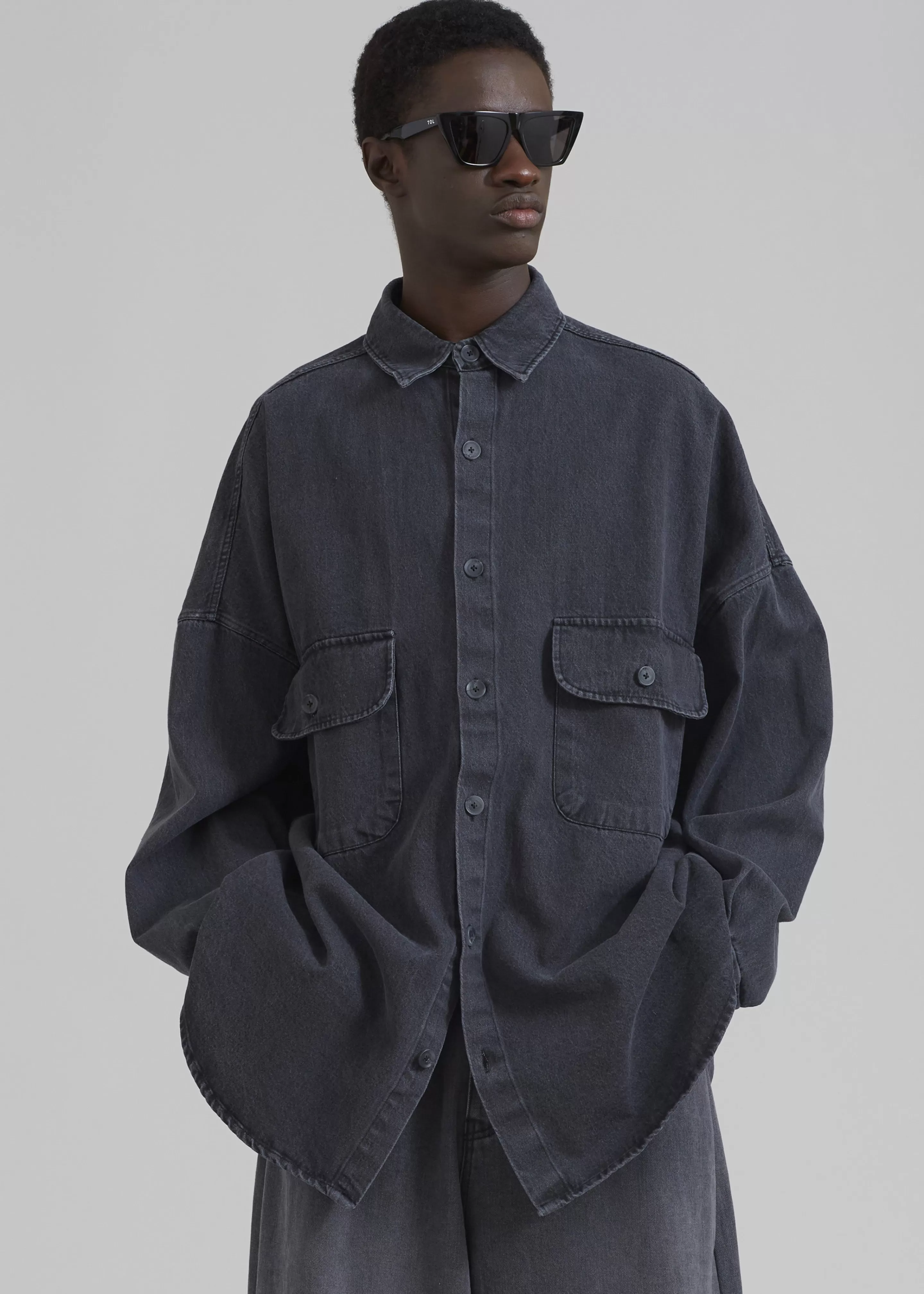 Tops | The Frankie Shop Dallas Men Denim Overshirt Dark Grey