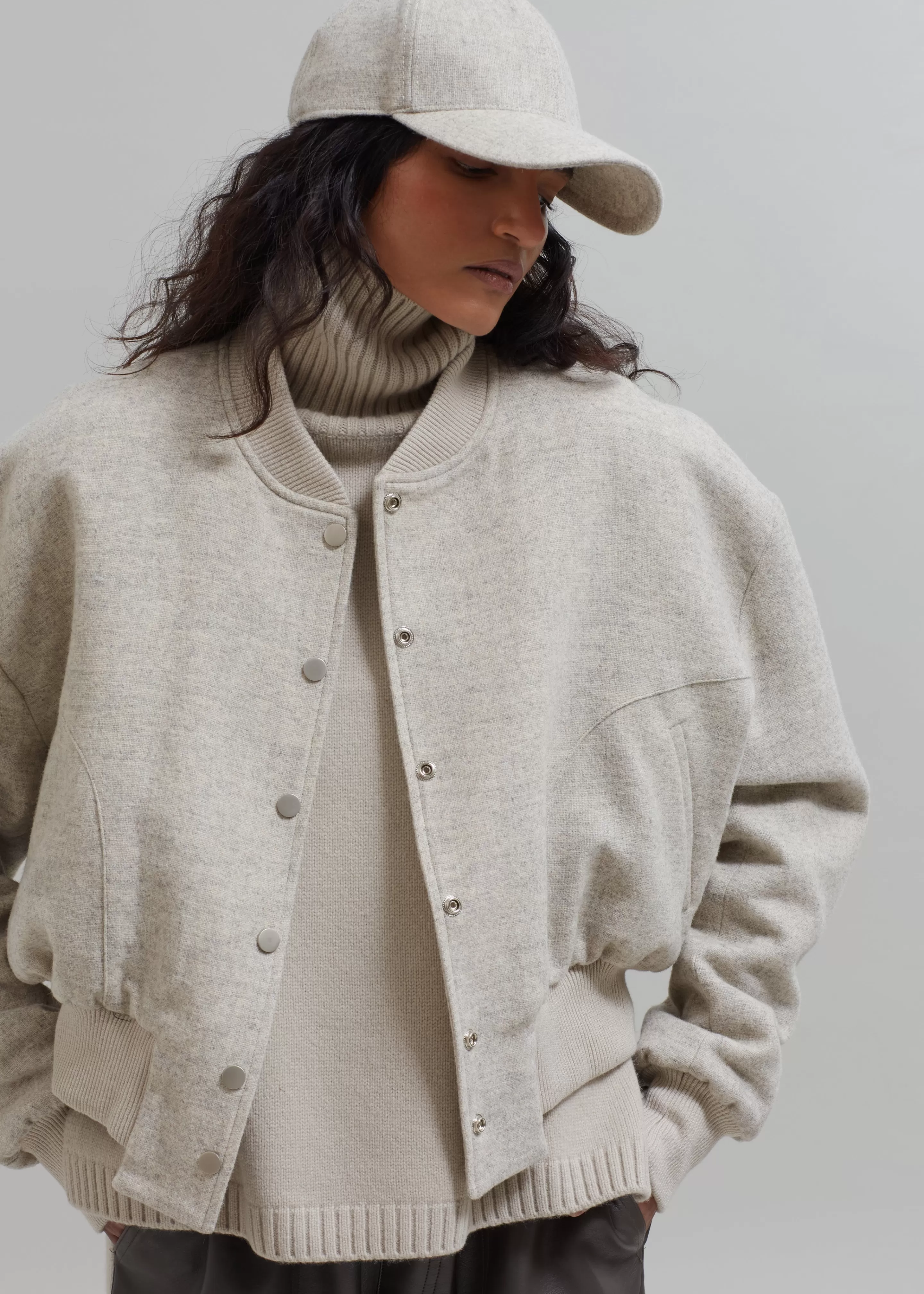 Outerwear | The Frankie Shop Debbie Wool Bomber Taupe Melange