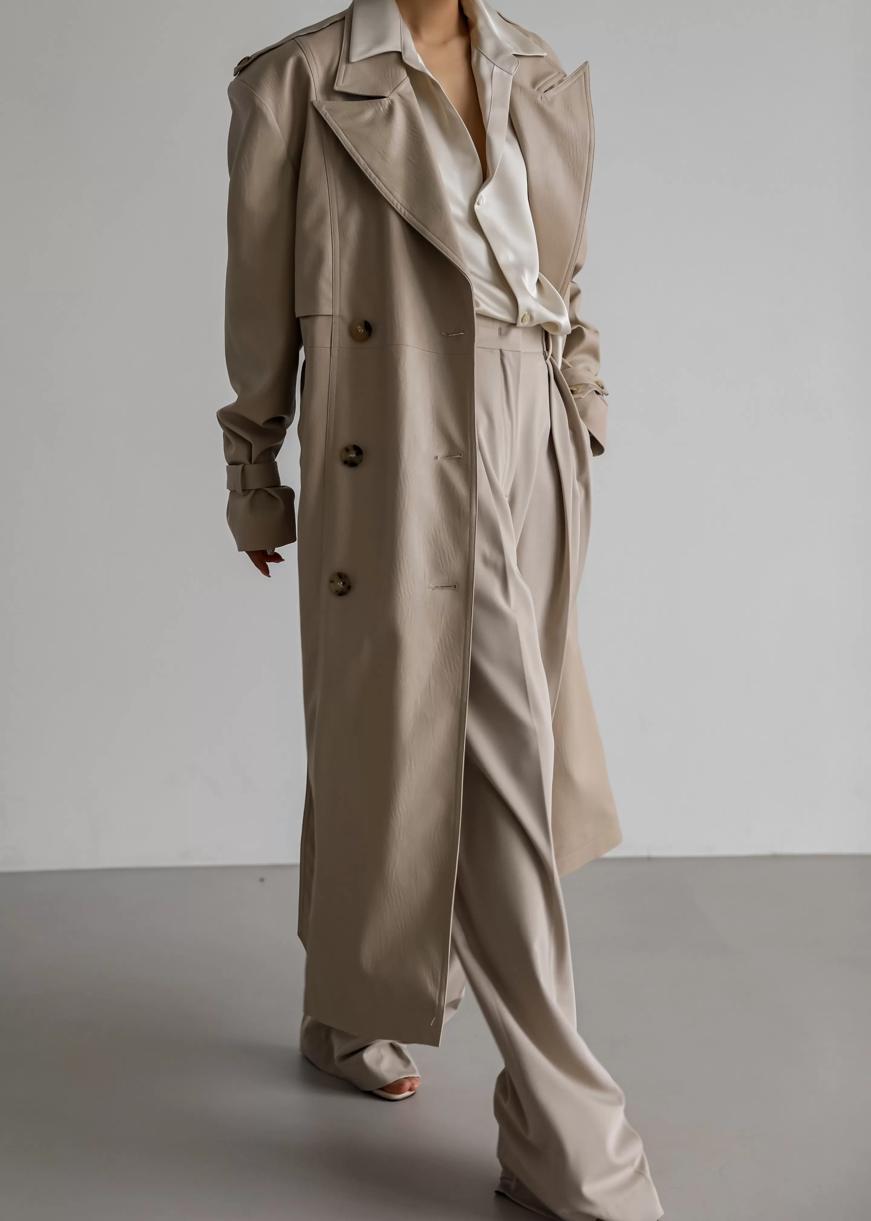 Outerwear | The Frankie Shop Diana Faux Leather Trench Coat Beige