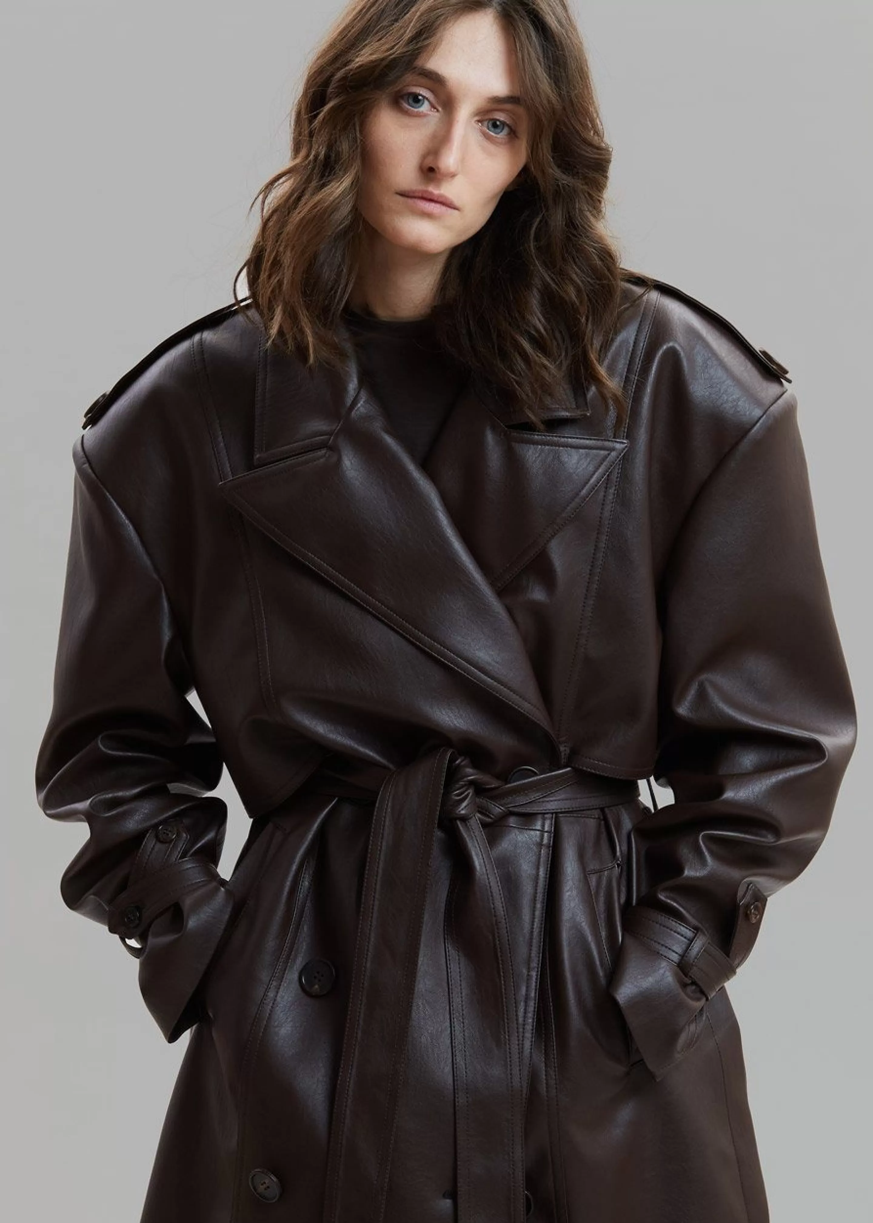 Outerwear | The Frankie Shop Diana Faux Leather Trench Coat Java