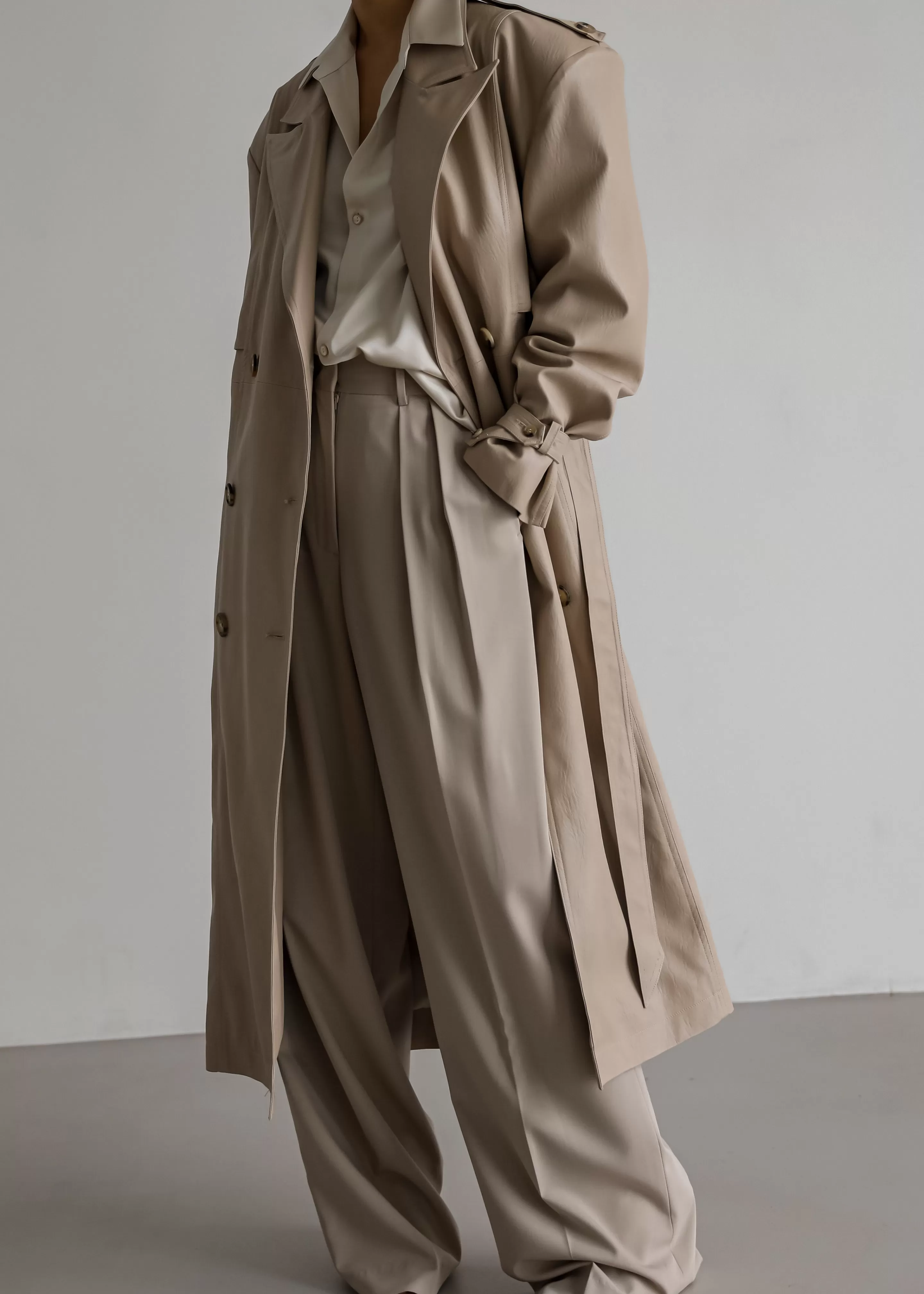 Outerwear | The Frankie Shop Diana Faux Leather Trench Coat Beige