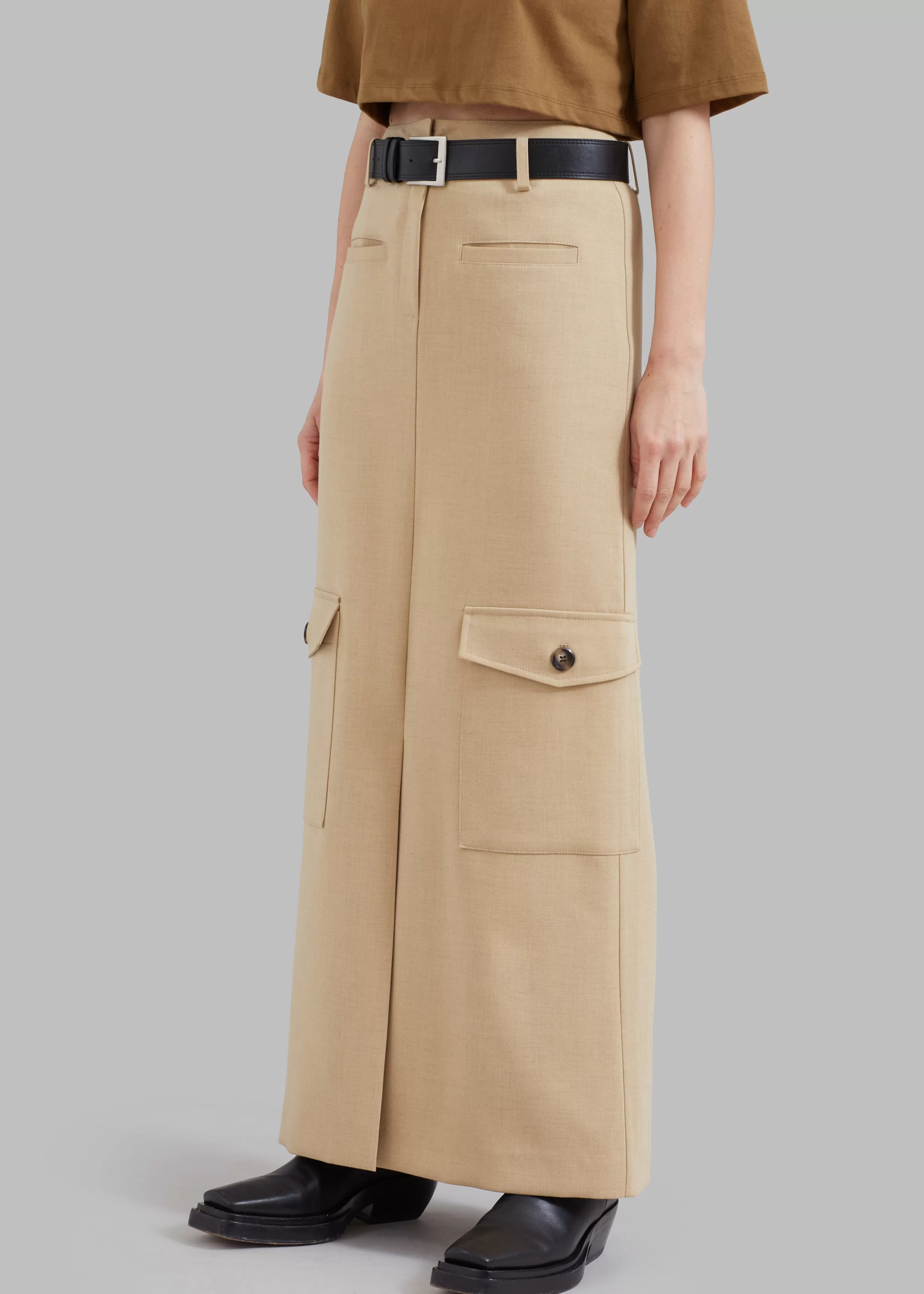 Bottoms | The Frankie Shop Eden Long Cargo Skirt Beige