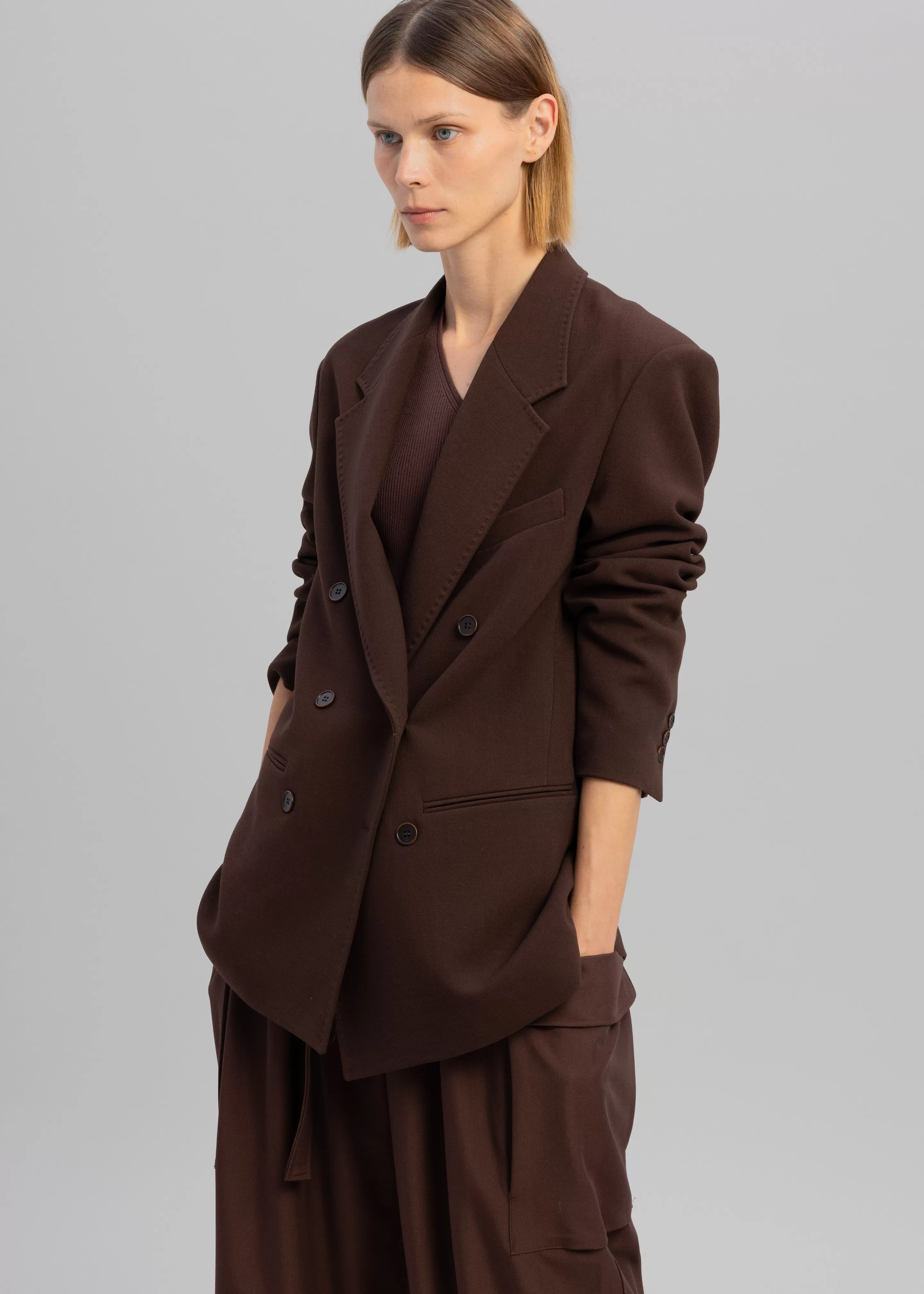 Outerwear | The Frankie Shop Elna Double Breasted Blazer Brown