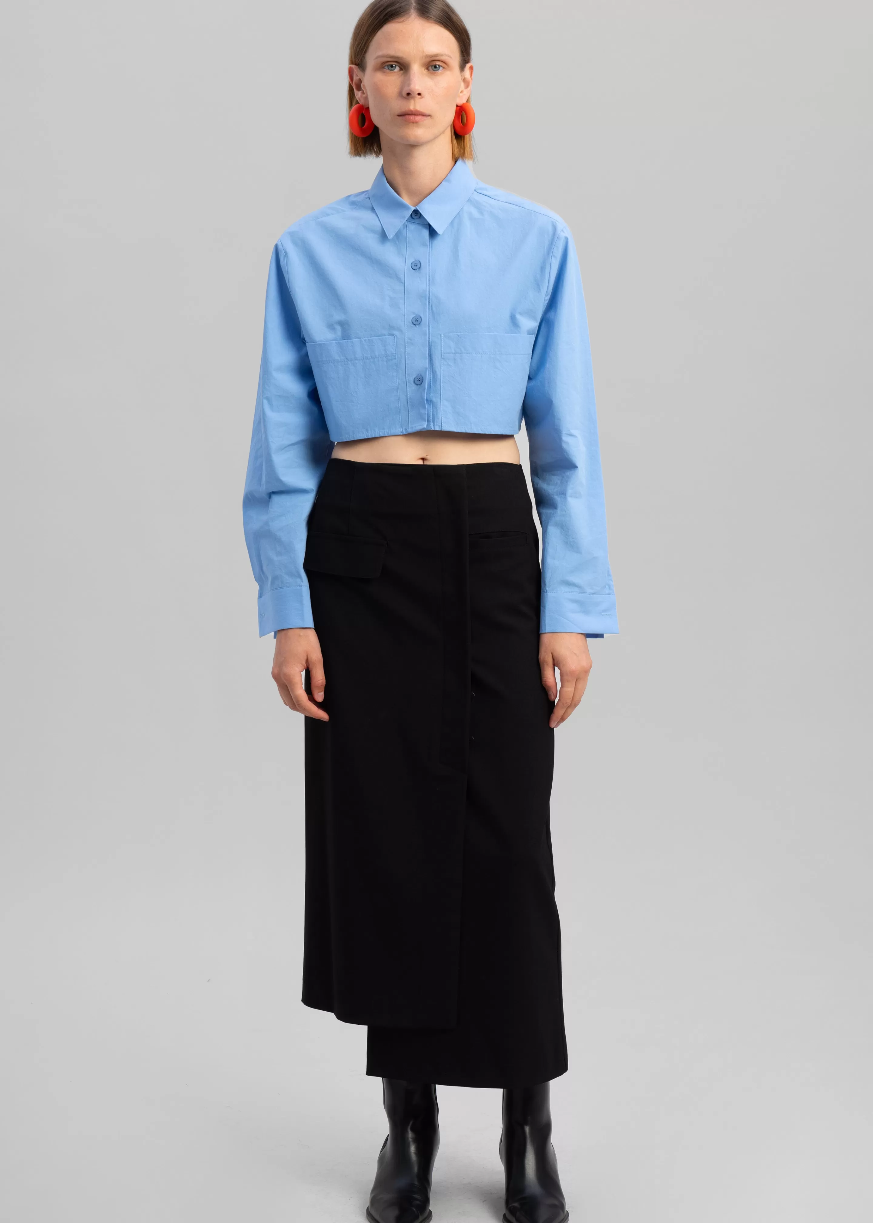 Tops | The Frankie Shop Elo Cropped Pocket Shirt Blue