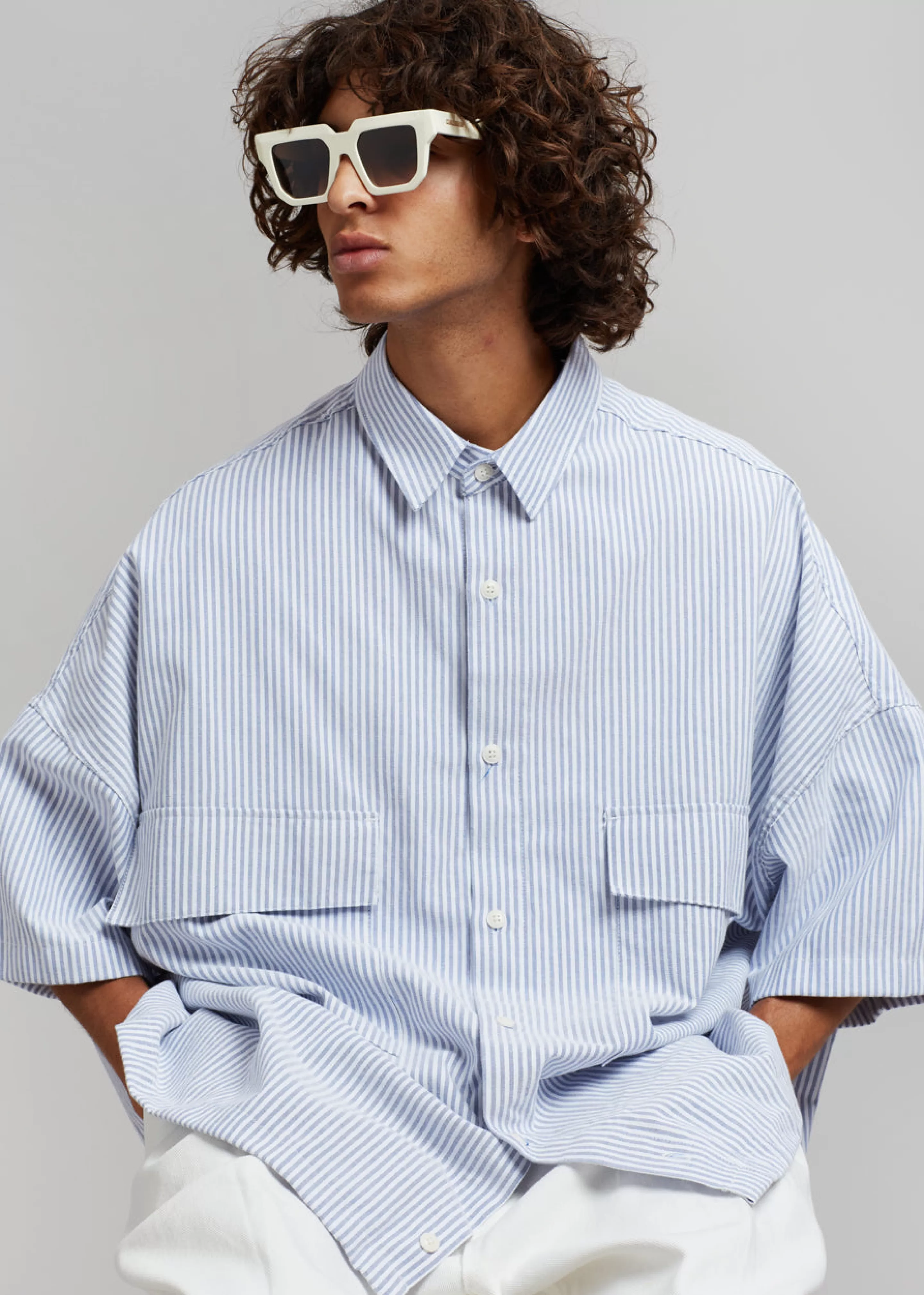 Tops | The Frankie Shop Ethan Pocket Shirt Blue Stripe