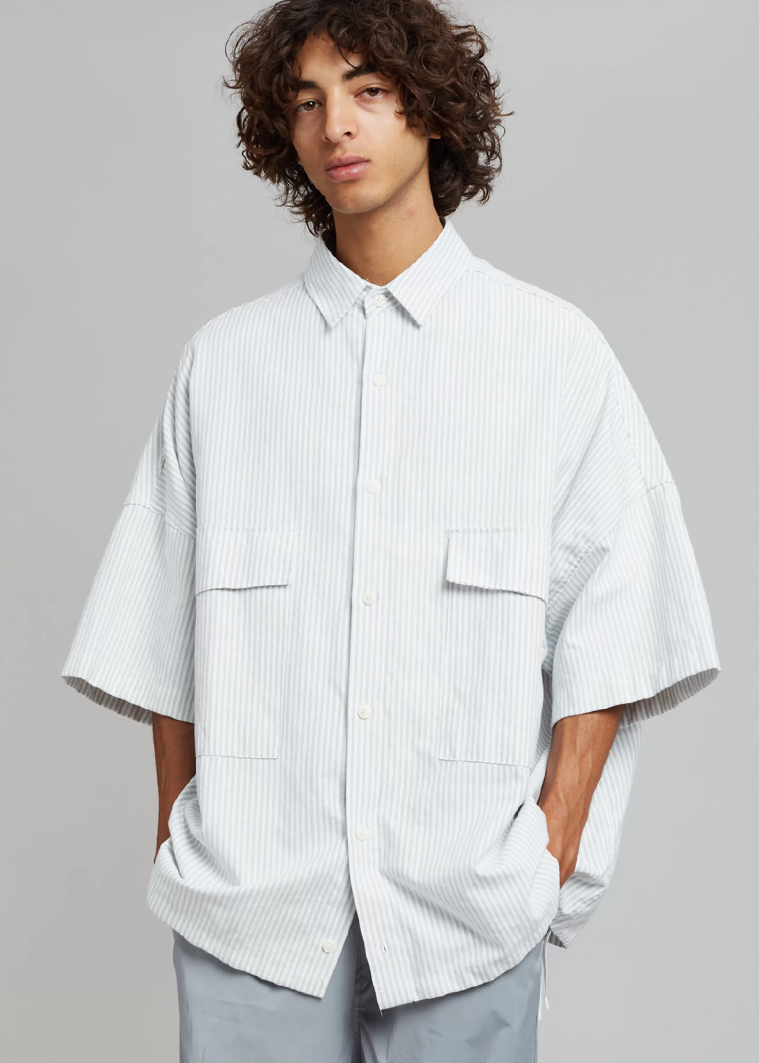 Tops | The Frankie Shop Ethan Pocket Shirt Slate Stripe