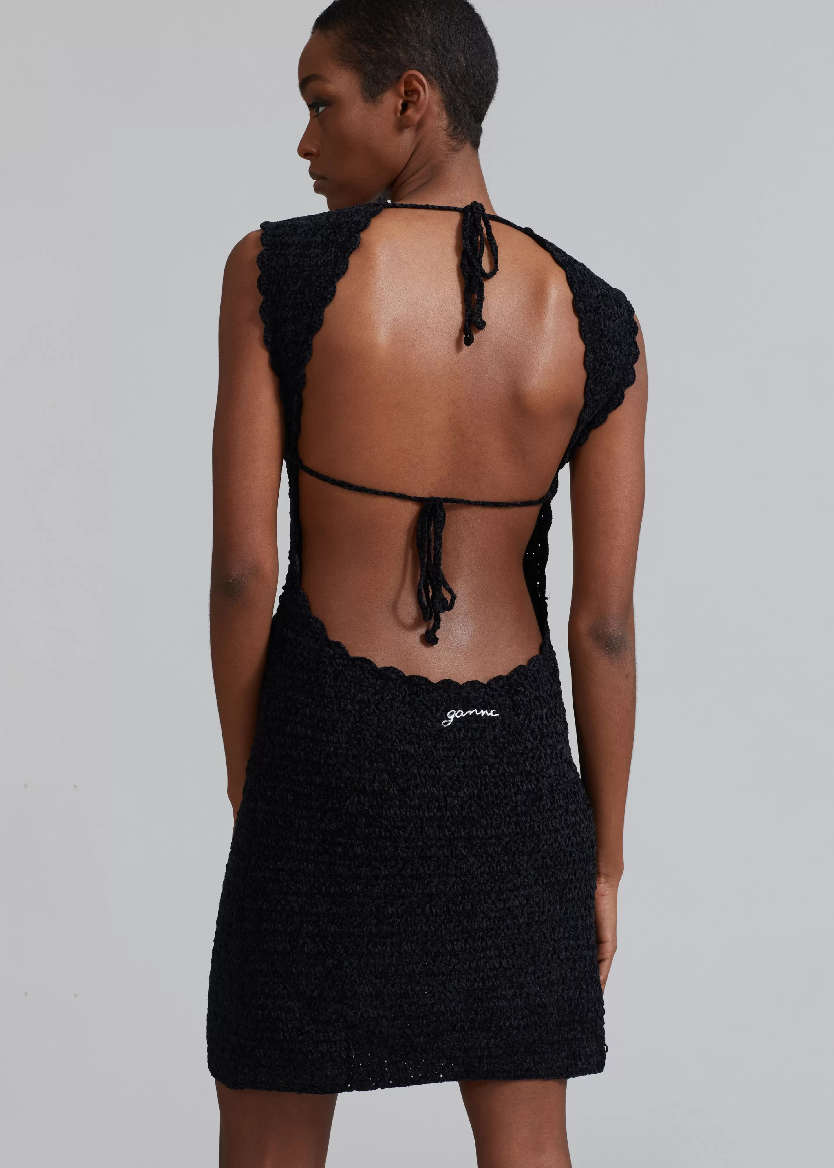 Dresses | The Frankie Shop Ganni Velvet Crochet Open Back Mini Dress Black