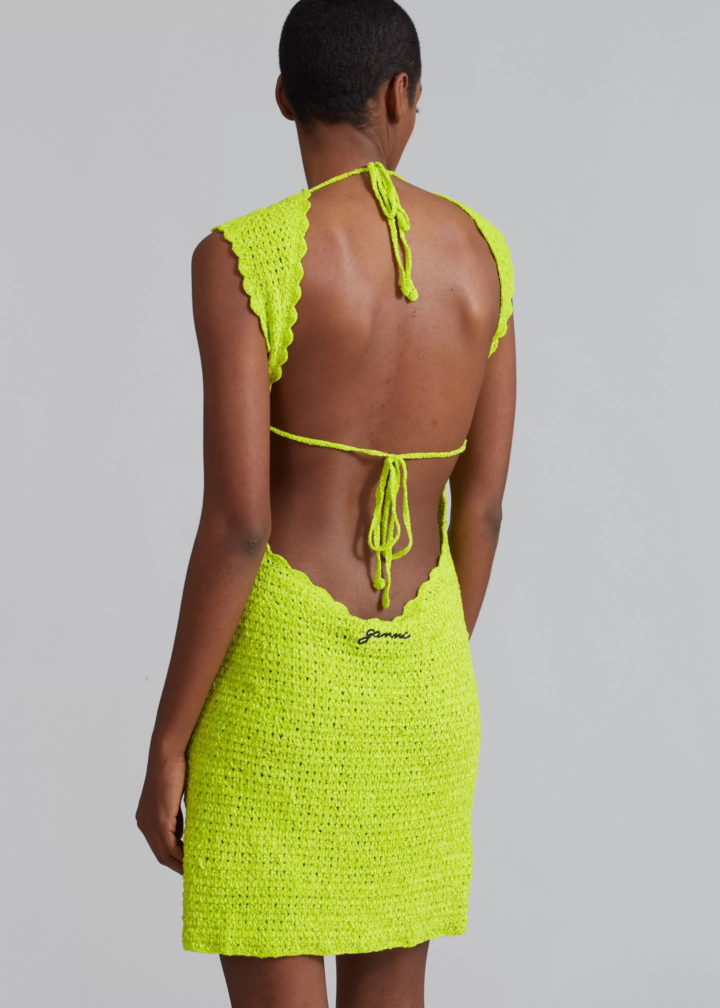 Dresses | The Frankie Shop Ganni Velvet Crochet Open Back Mini Dress Lime Punch