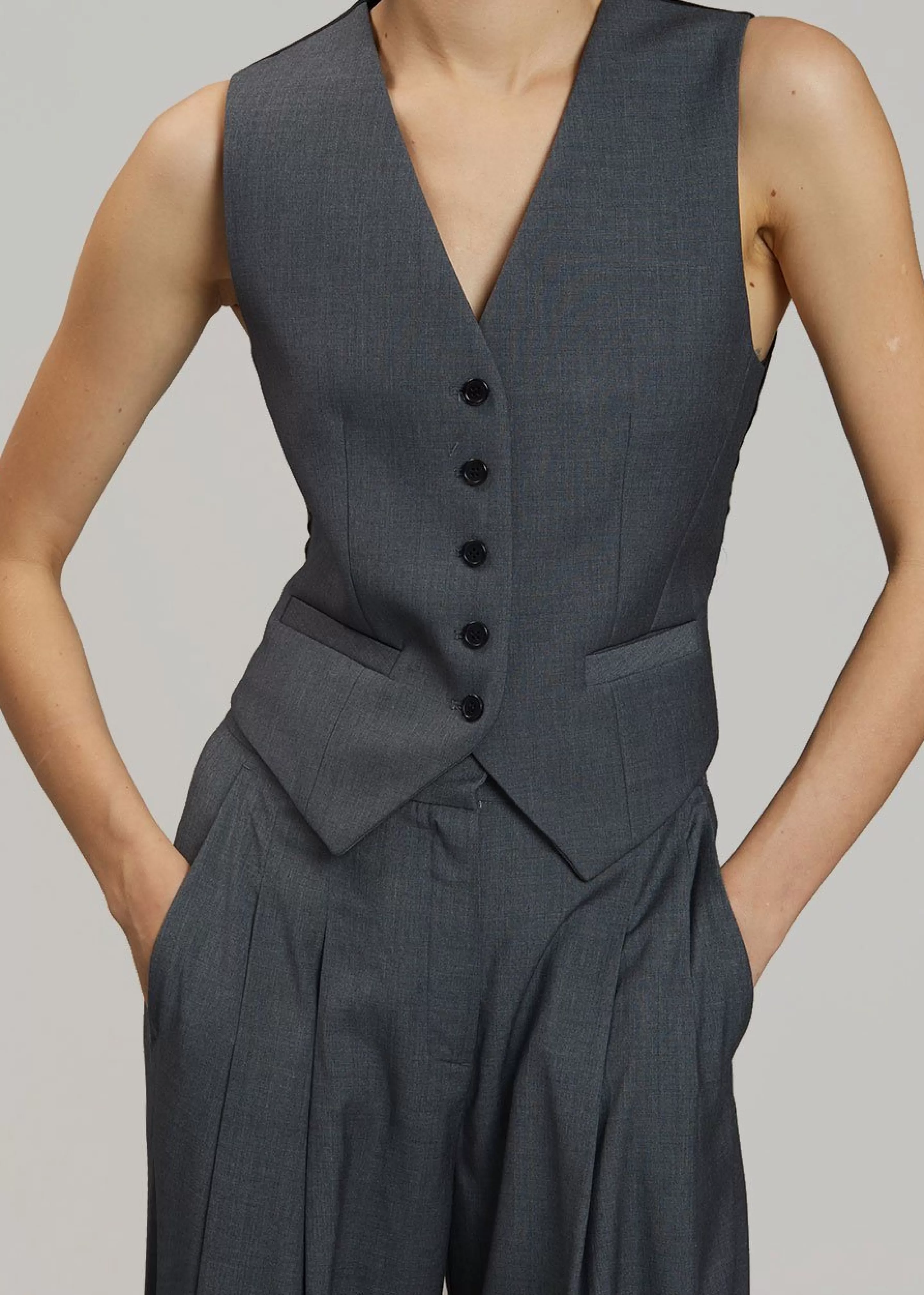 Outerwear | The Frankie Shop Gelso Waistcoat Dark Grey Melange