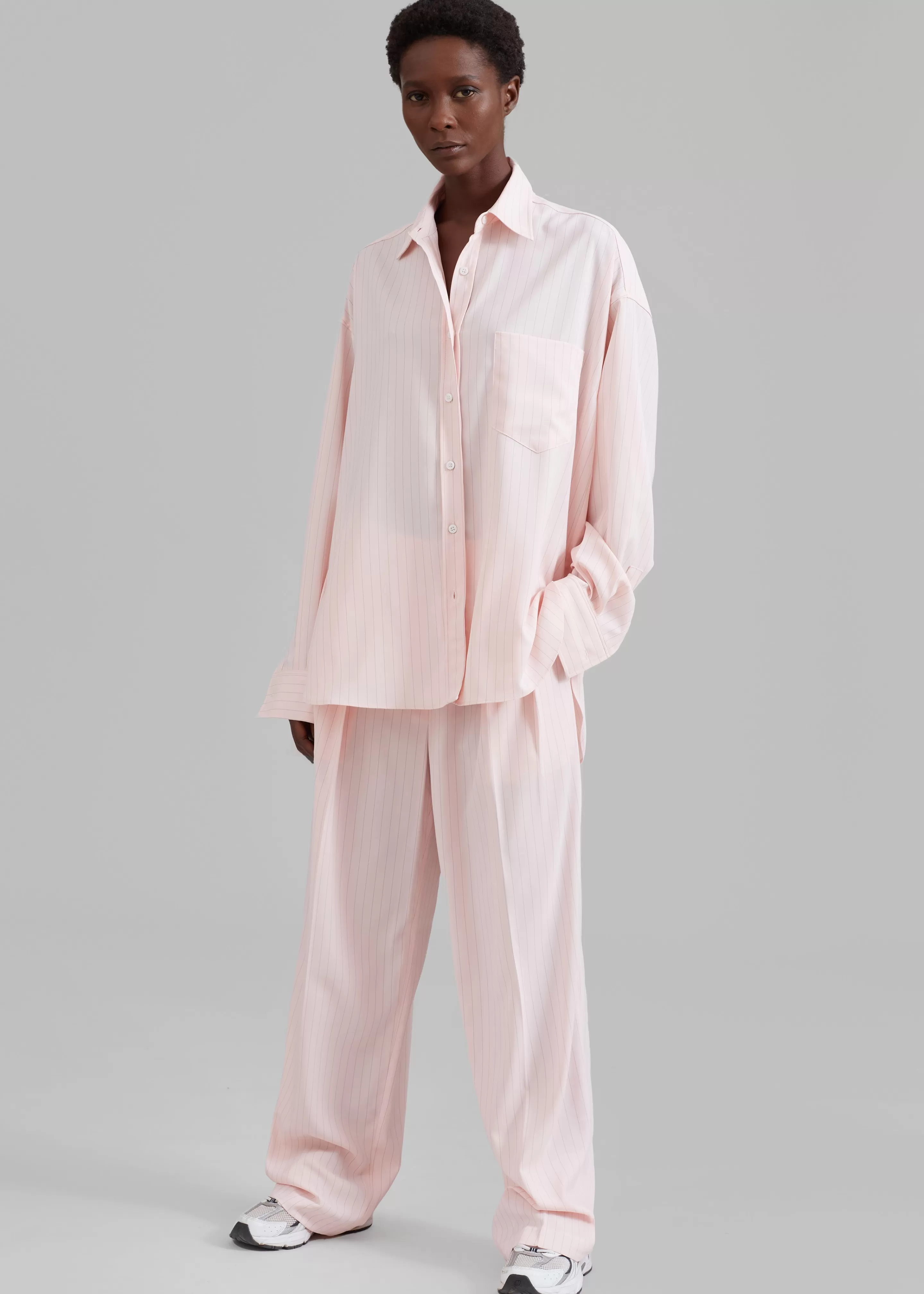 Tops | The Frankie Shop Georgia Fluid Shirt Pink Pinstripe