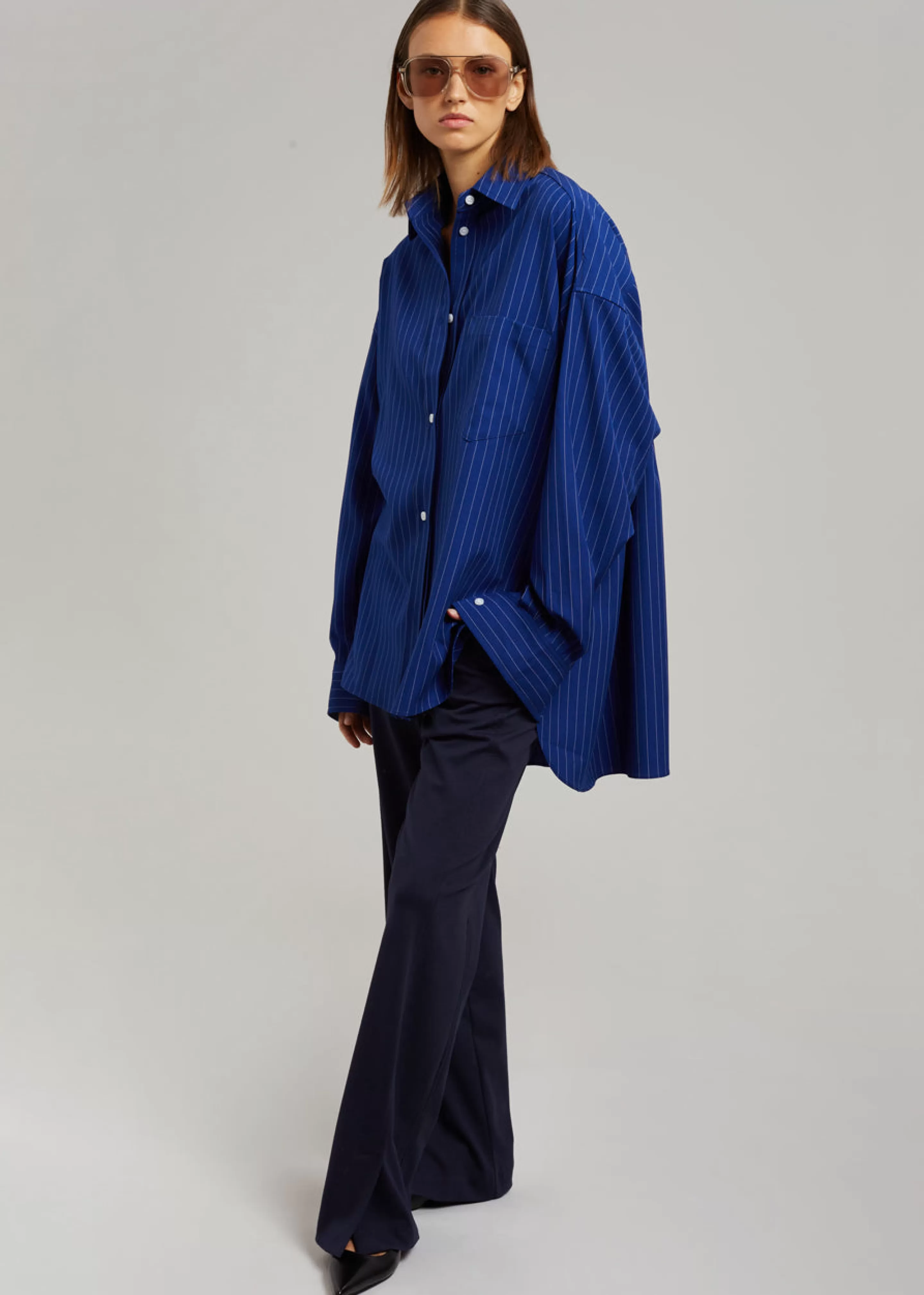 Tops | The Frankie Shop Georgia Fluid Stripe Shirt Deep Blue