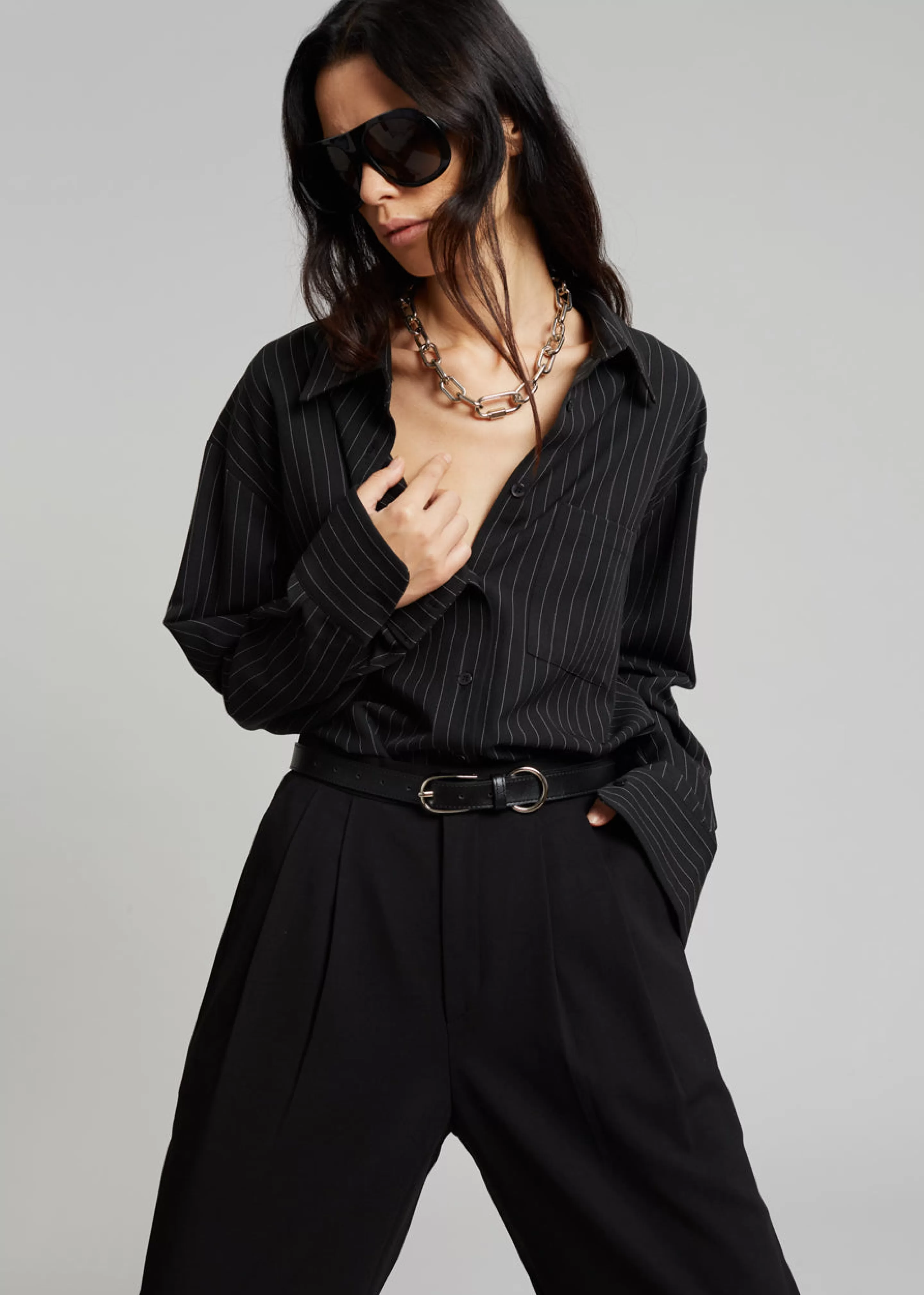 Tops | The Frankie Shop Georgia Pinstripe Shirt Black/White