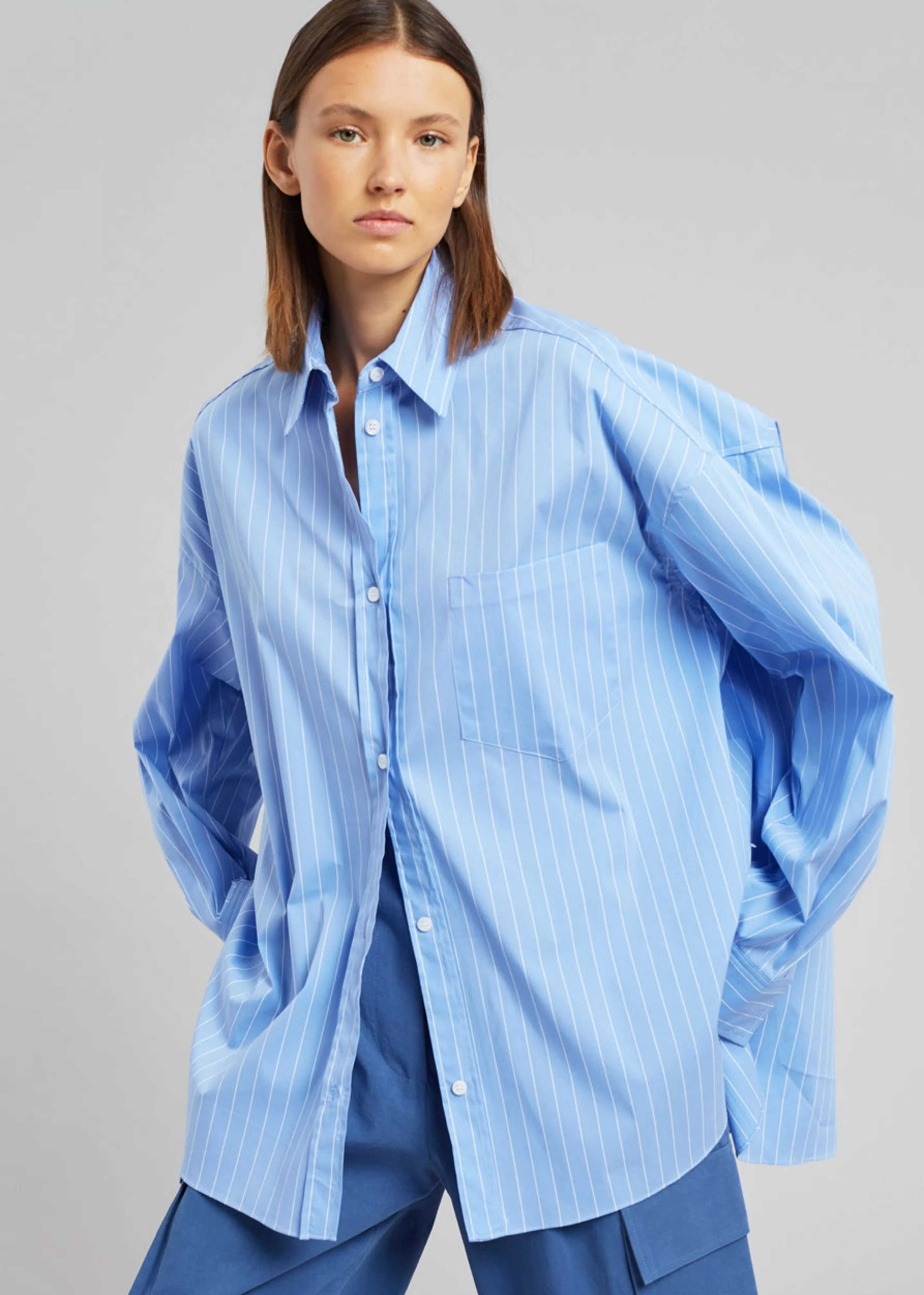 Tops | The Frankie Shop Georgia Pinstripe Shirt Light Blue