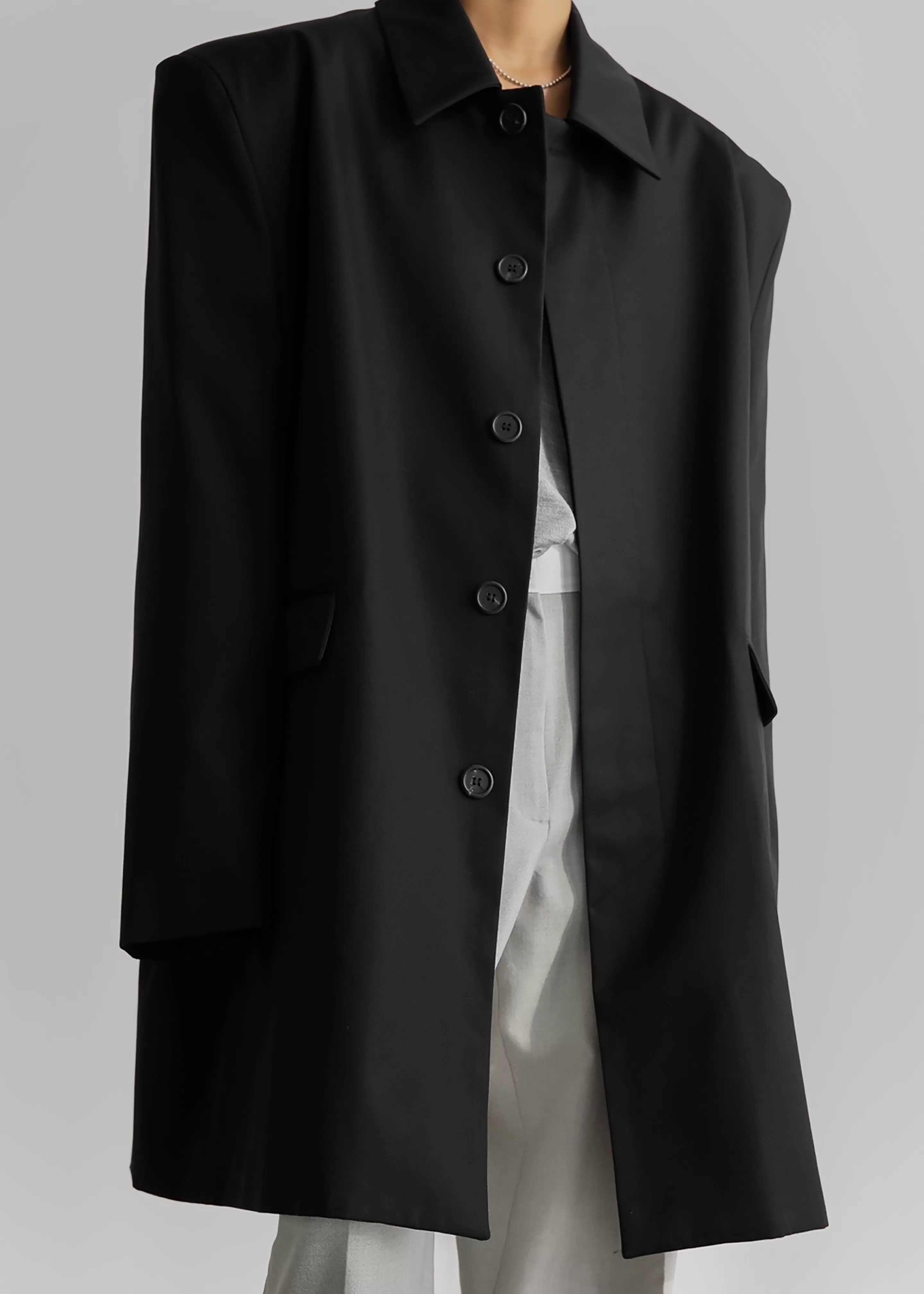 Outerwear | The Frankie Shop Ghent Padded Shoulder Trench Black